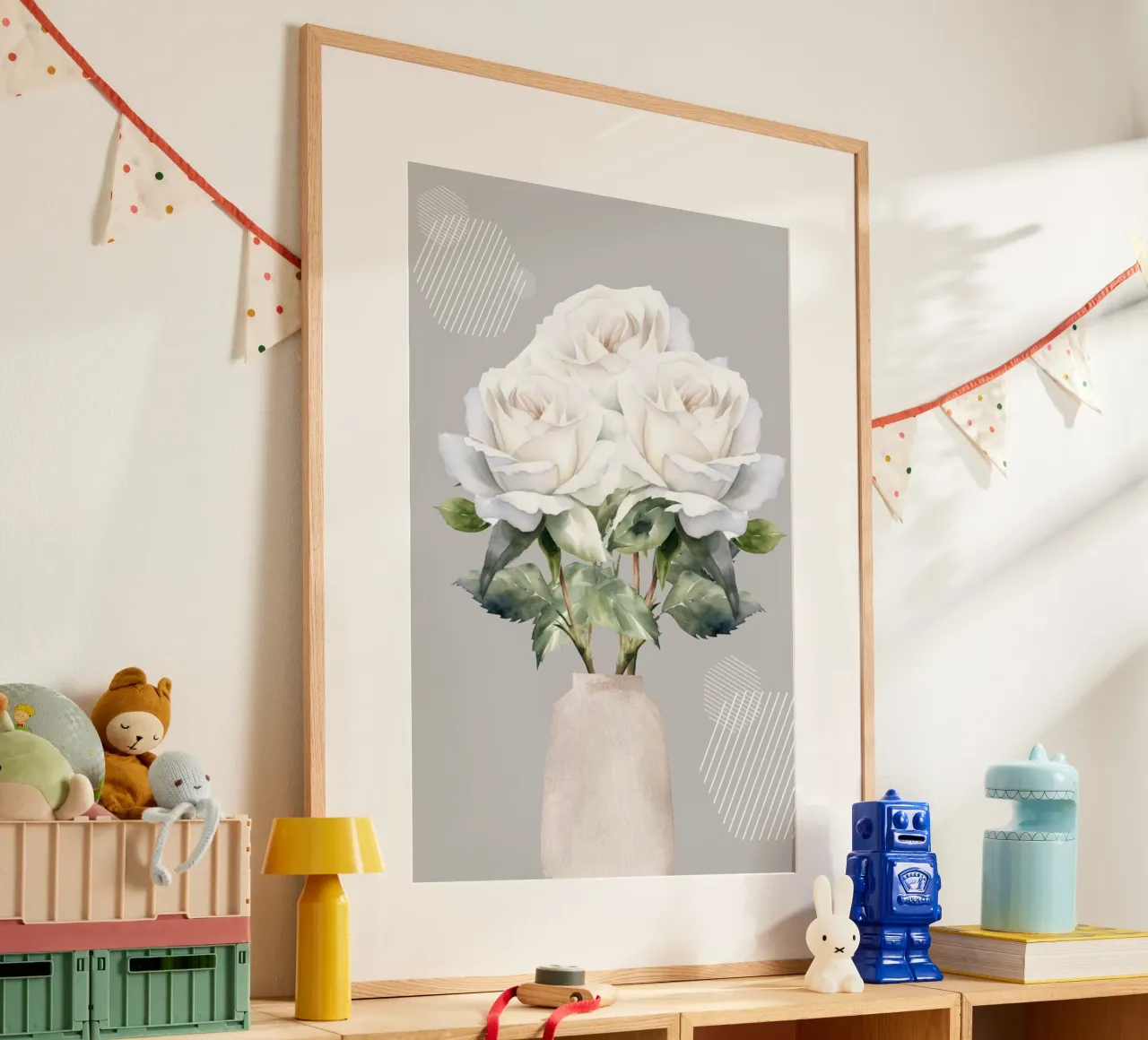 White-Rose poster avec cadre en bois de AESTHETIC VIBES by Isabel