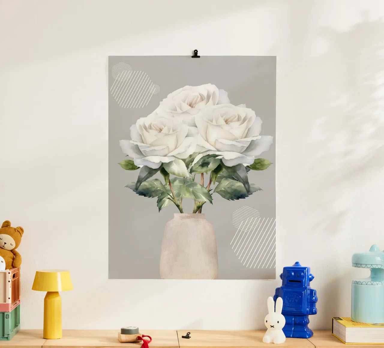 White-Rose poster avec cadre en bois de AESTHETIC VIBES by Isabel