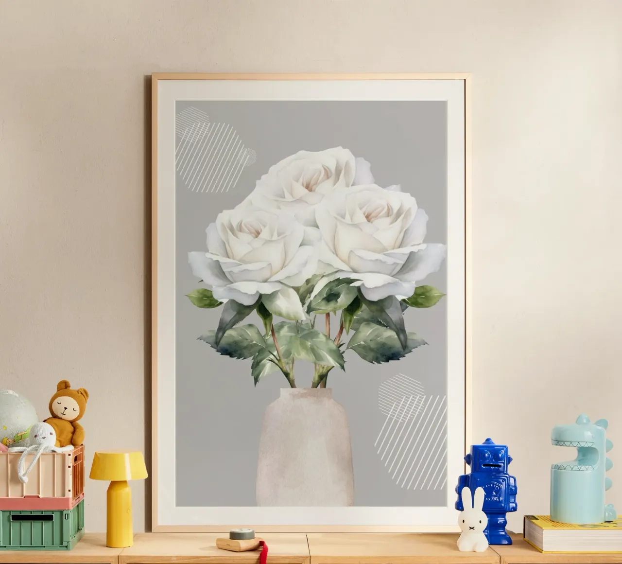 White-Rose poster avec cadre en bois de AESTHETIC VIBES by Isabel