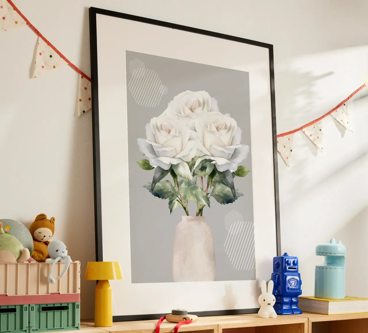 White-Rose poster avec cadre en bois de AESTHETIC VIBES by Isabel