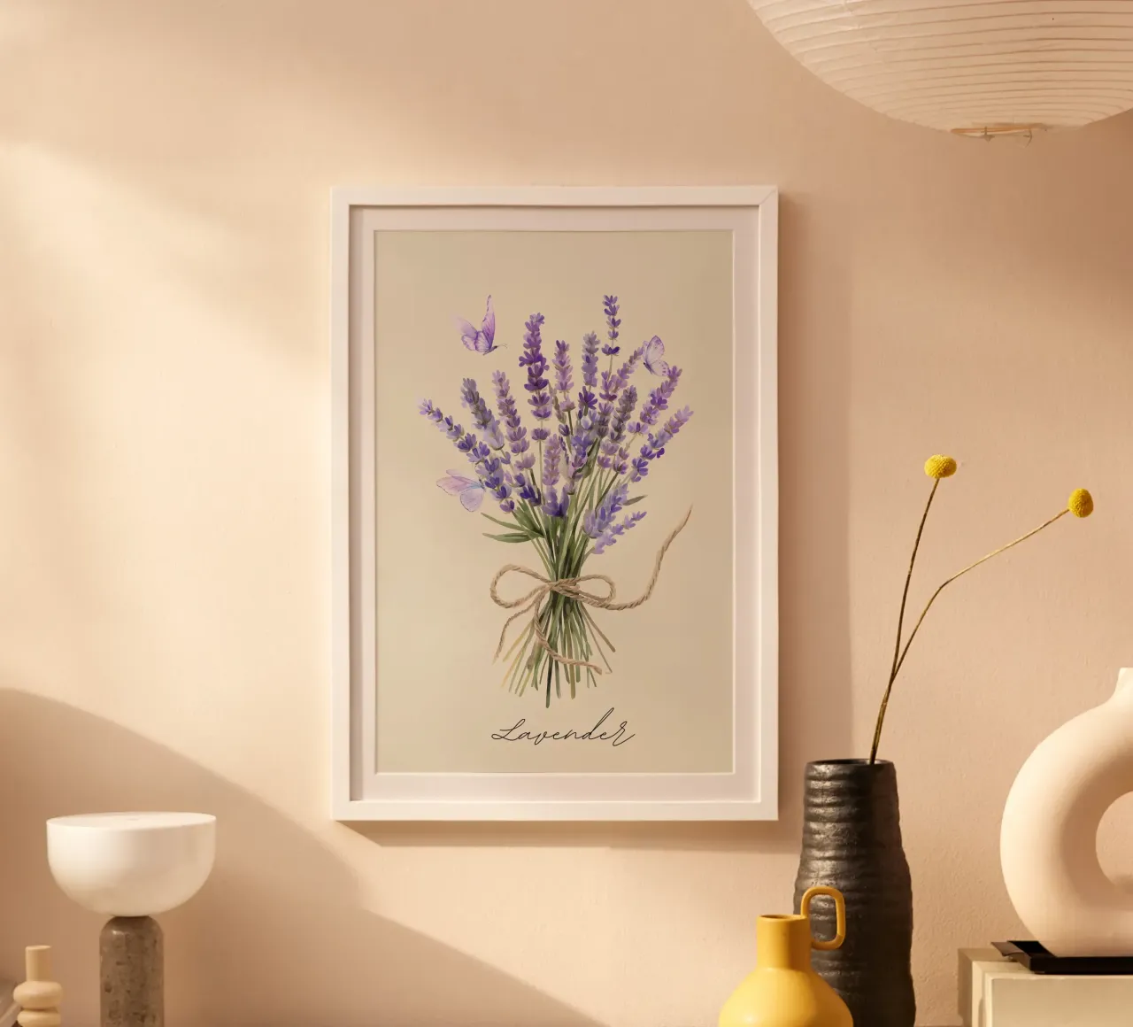 Lavender-Butterflies-Violett poster con telaio in legno da AESTHETIC VIBES by Isabel