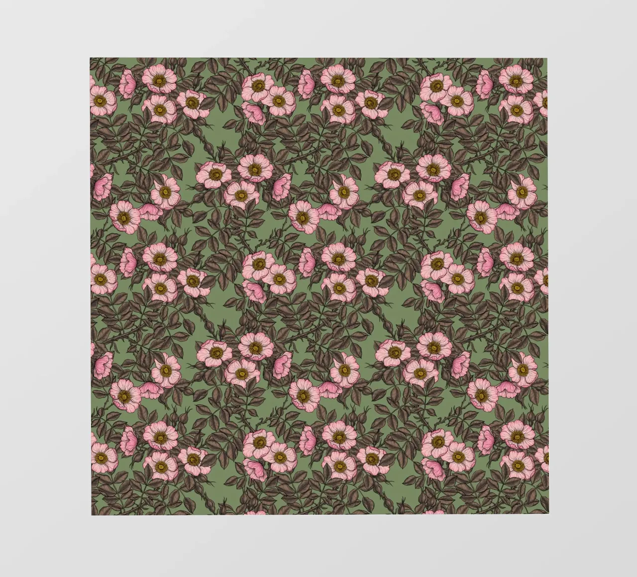 Dog rose in bloom on sage green photo wallpaper by Painted Nature