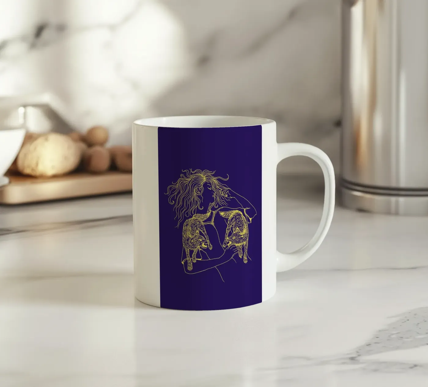 Wolves ceramic mug by Daniela Roessler