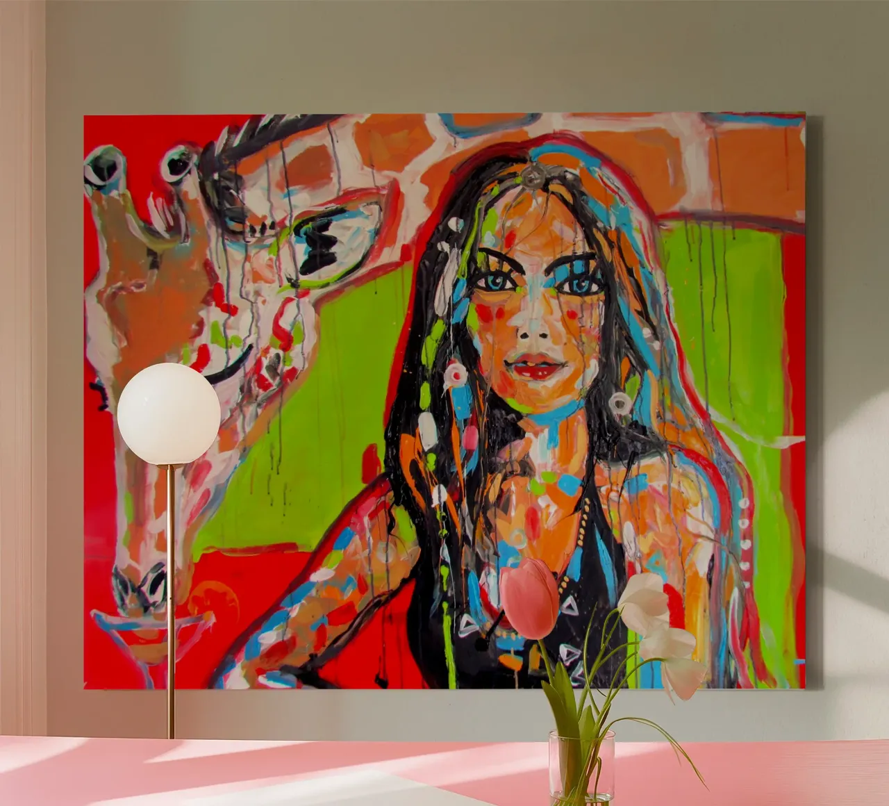 Frau mit Giraffe canvas by Happy 😃 Art 🎨 by Christine Schnoell