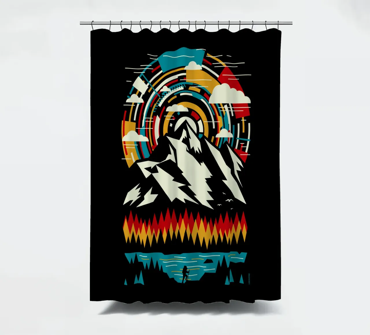 Outdoors Futuristic Mountains - Retro shower curtain by LM2KONE