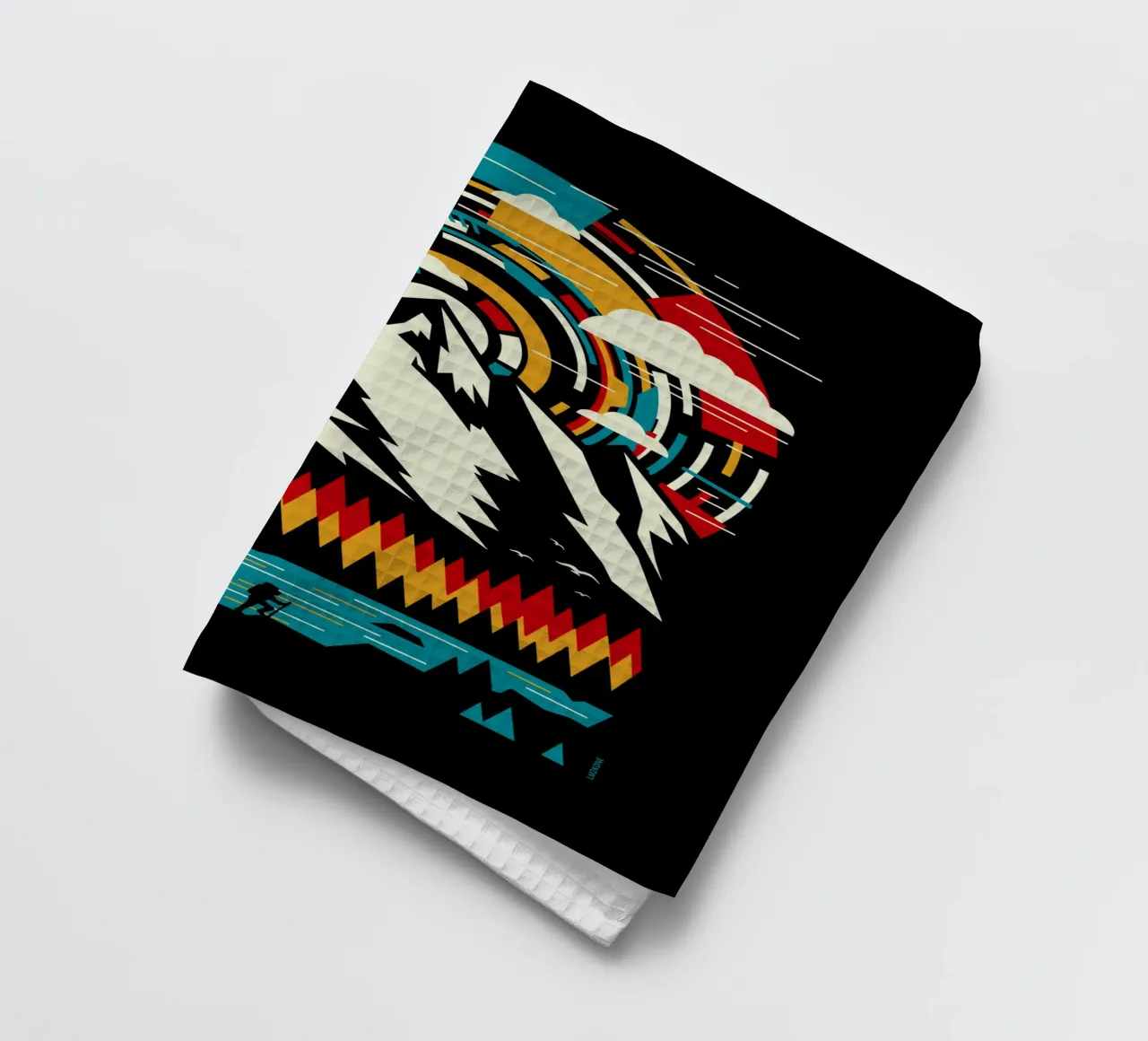 Outdoors Futuristic Mountains - Retro tea towel by LM2KONE