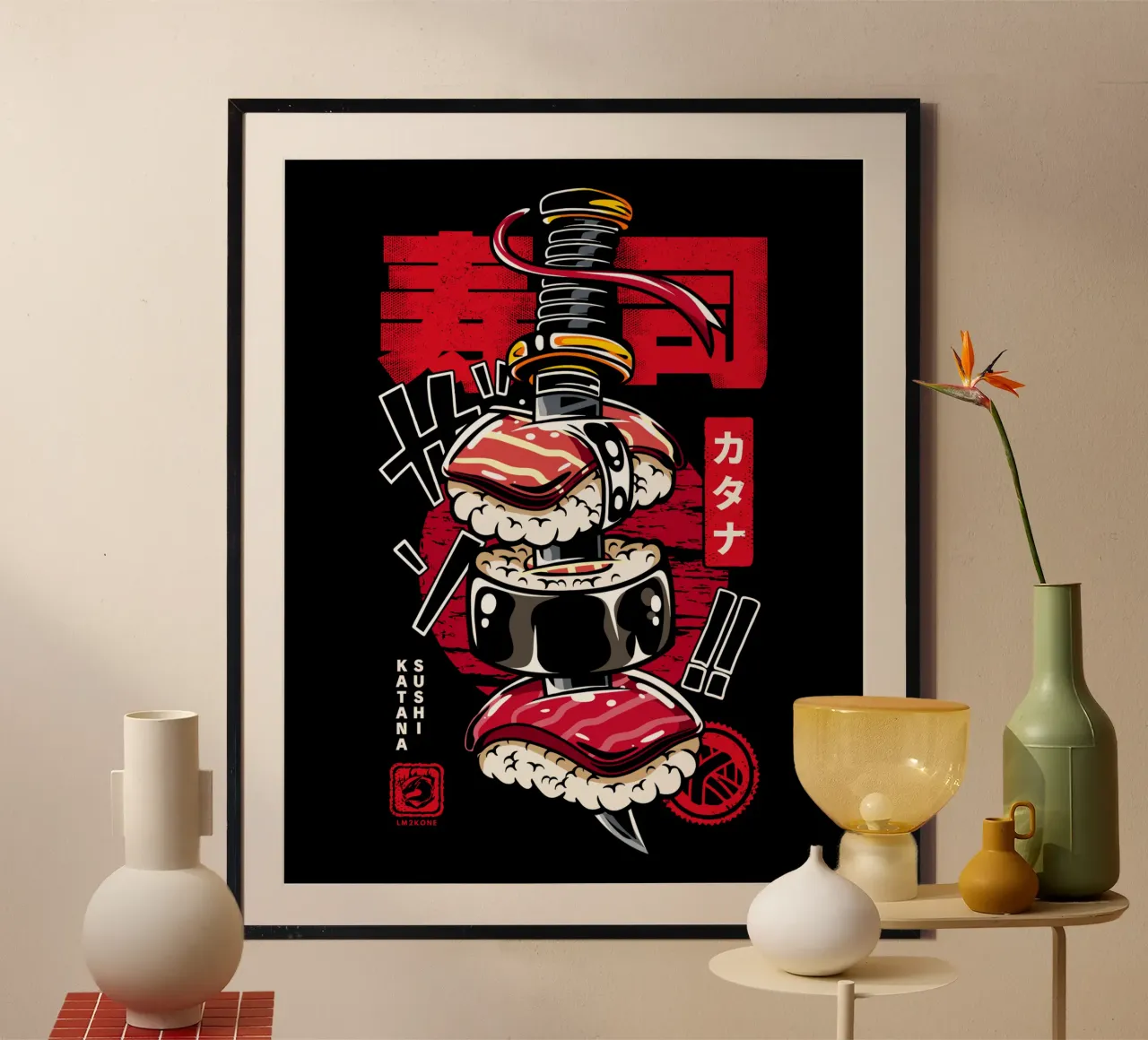 Giappone Katana Sushi poster con telaio in plastica da LM2KONE