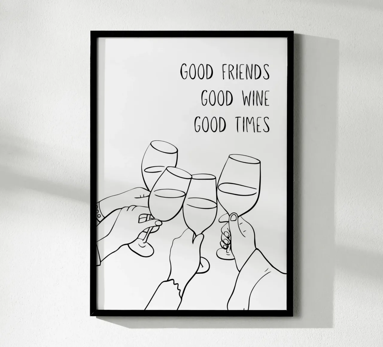 Good Friends | Good Wine | Good Times poster con telaio in legno da DigiWunderwerk