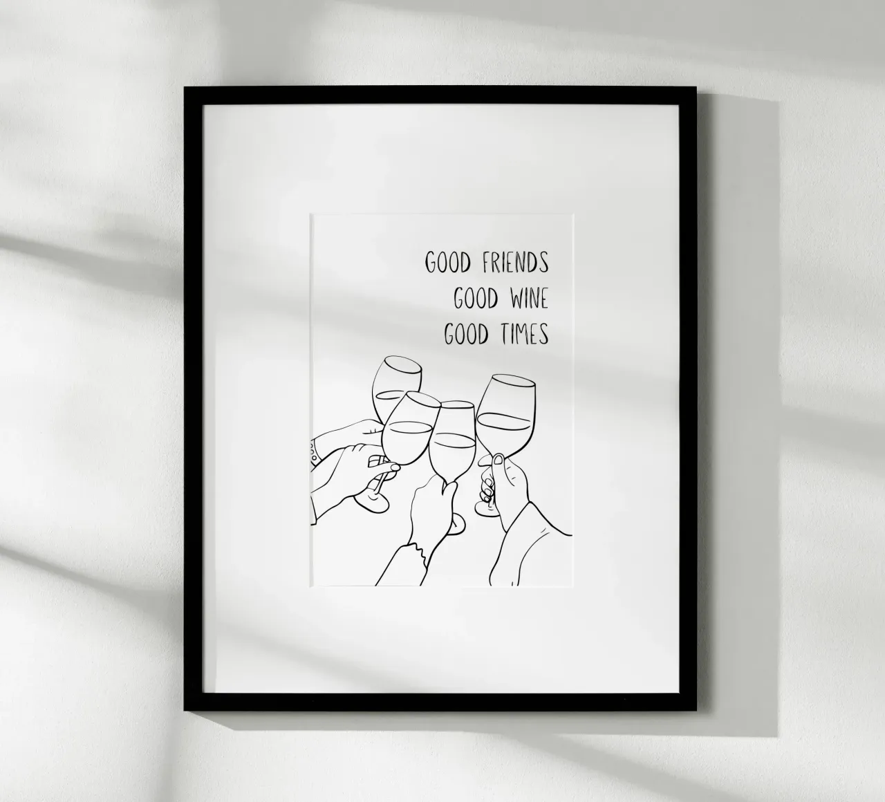 Good Friends | Good Wine | Good Times poster con telaio in legno da DigiWunderwerk