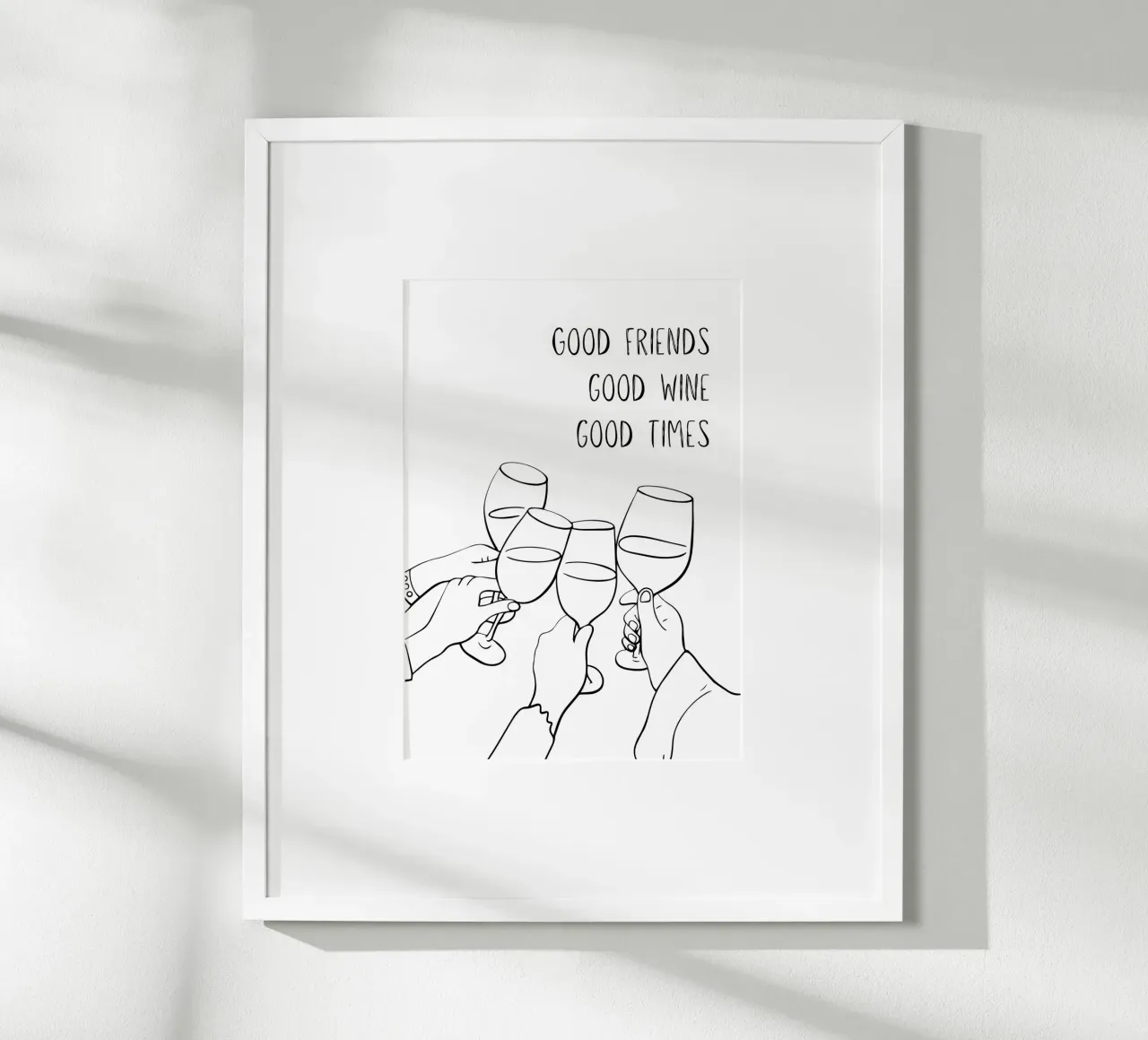 Good Friends | Good Wine | Good Times poster con telaio in legno da DigiWunderwerk