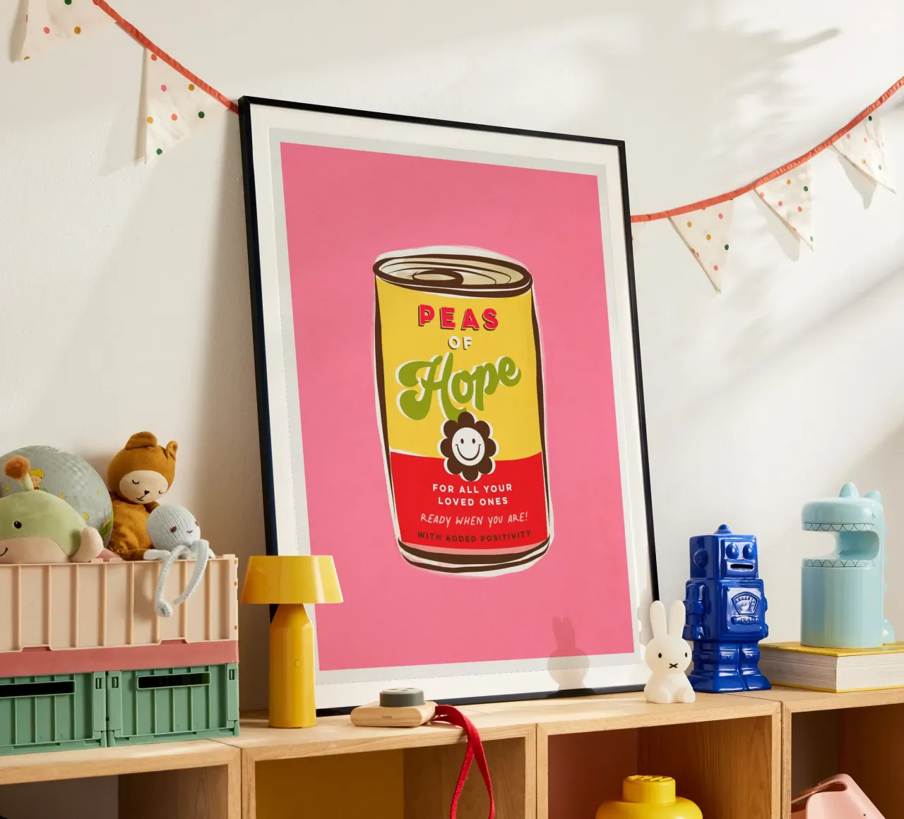 I piselli della speranza - la "can art" della tipografia positiva poster con telaio in plastica da Dominique Vari Words