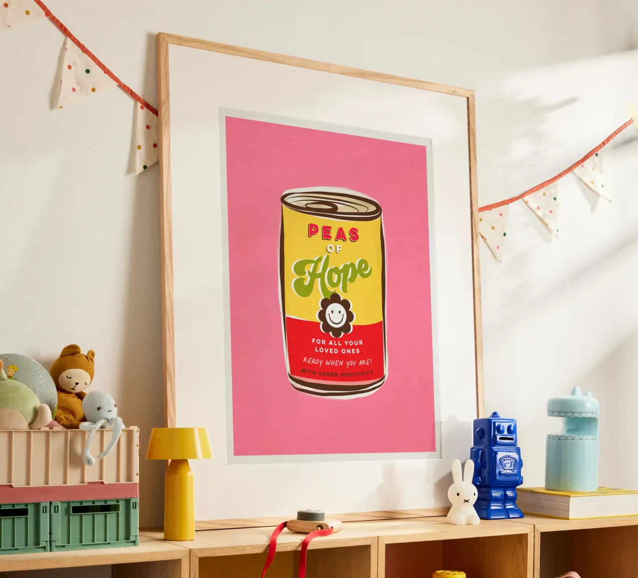 I piselli della speranza - la "can art" della tipografia positiva poster con telaio in plastica da Dominique Vari Words