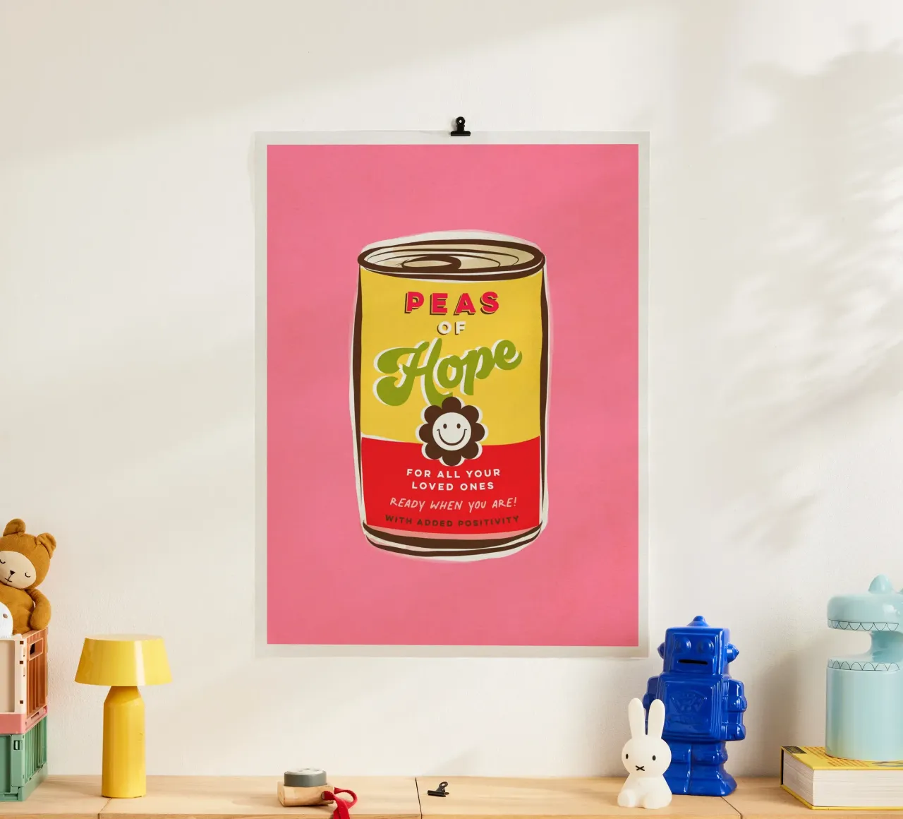 I piselli della speranza - la "can art" della tipografia positiva poster con telaio in plastica da Dominique Vari Words