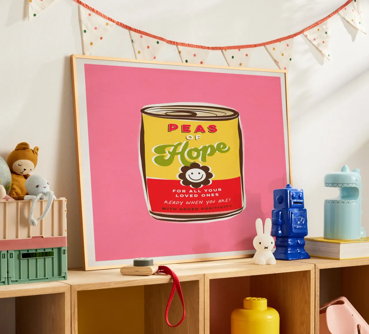 I piselli della speranza - la "can art" della tipografia positiva poster con telaio in plastica da Dominique Vari Words