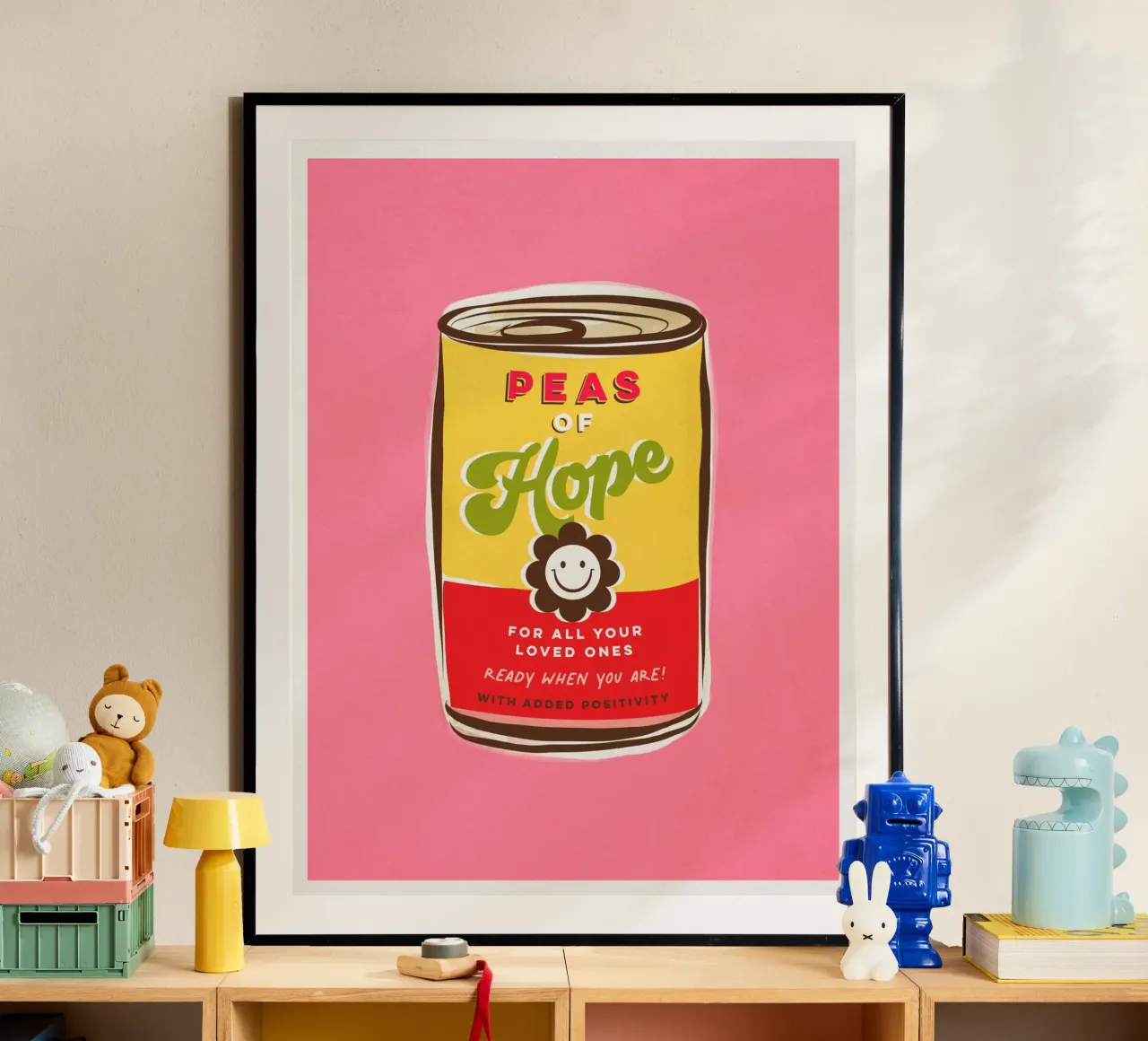 I piselli della speranza - la "can art" della tipografia positiva poster con telaio in plastica da Dominique Vari Words