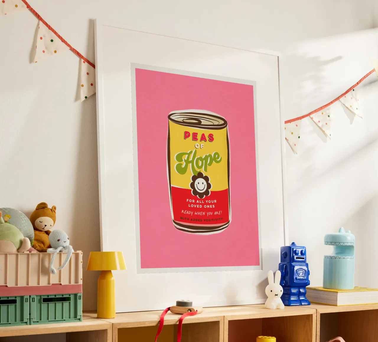 I piselli della speranza - la "can art" della tipografia positiva poster con telaio in plastica da Dominique Vari Words