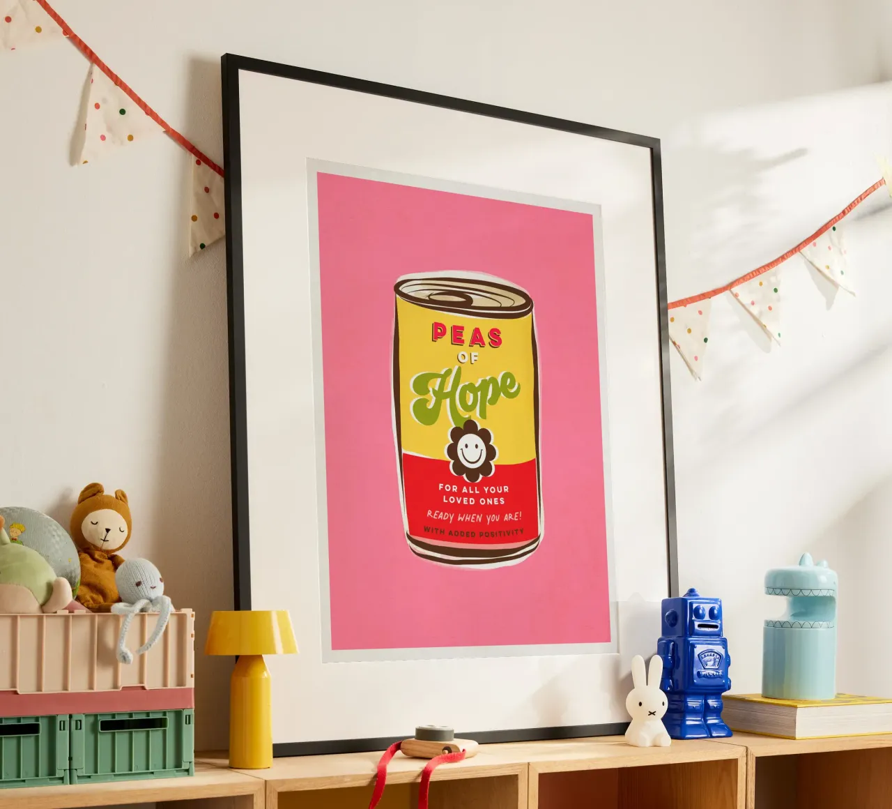 I piselli della speranza - la "can art" della tipografia positiva poster con telaio in plastica da Dominique Vari Words