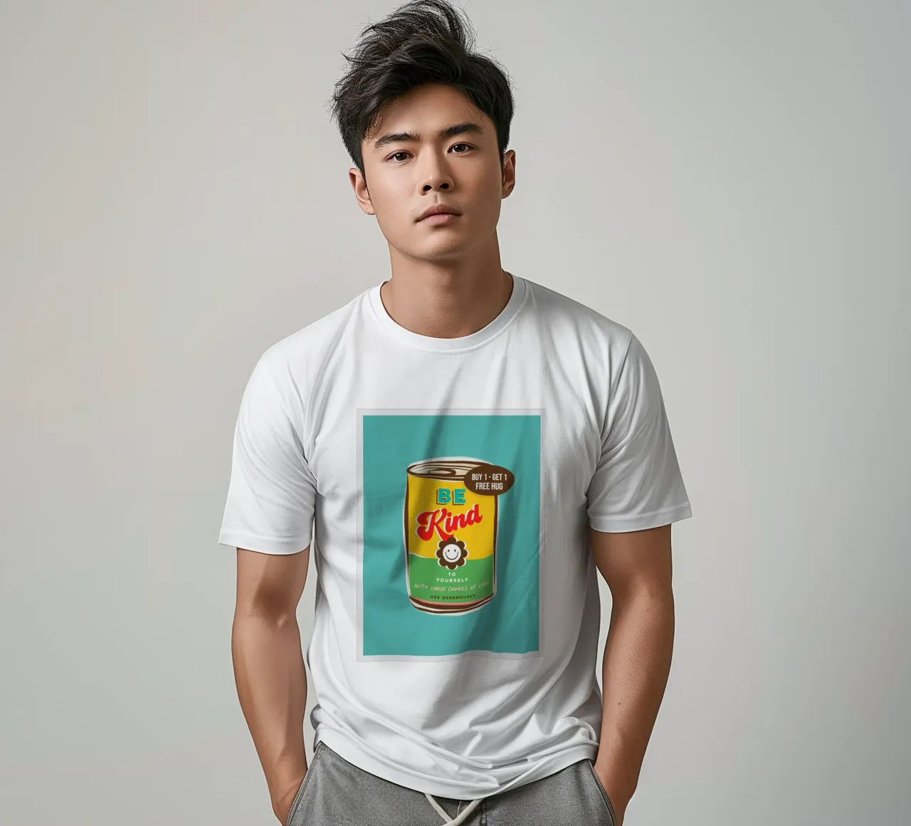 Be Kind to Yourself • Typographic 'can art' t-shirt by Dominique Vari Words
