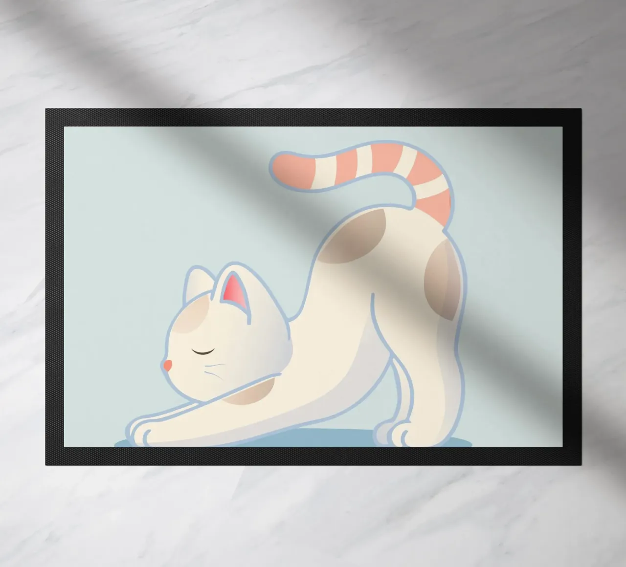 Cat in yoga pose - minimalist design for relaxation doormat by namosh