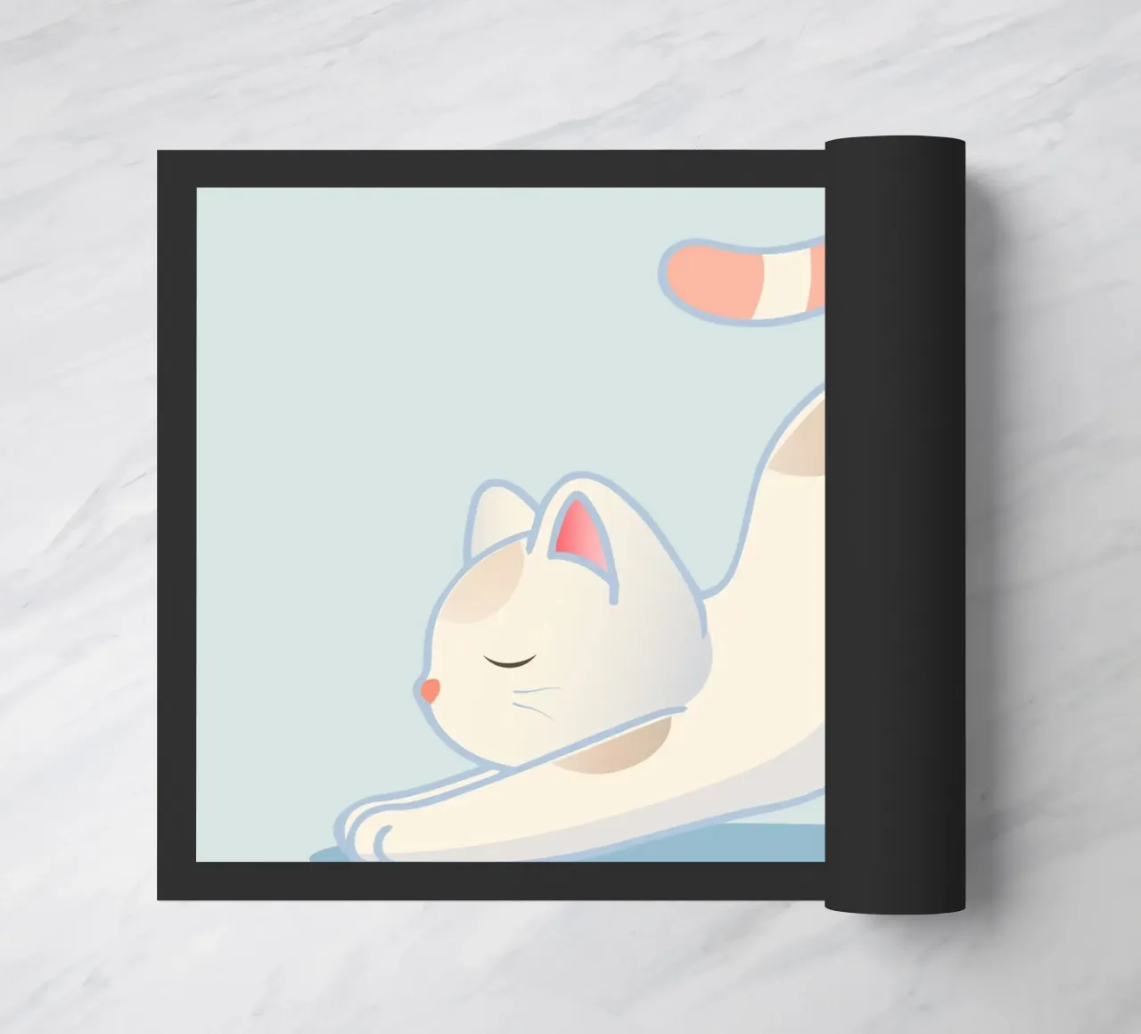 Cat in yoga pose - minimalist design for relaxation doormat by namosh