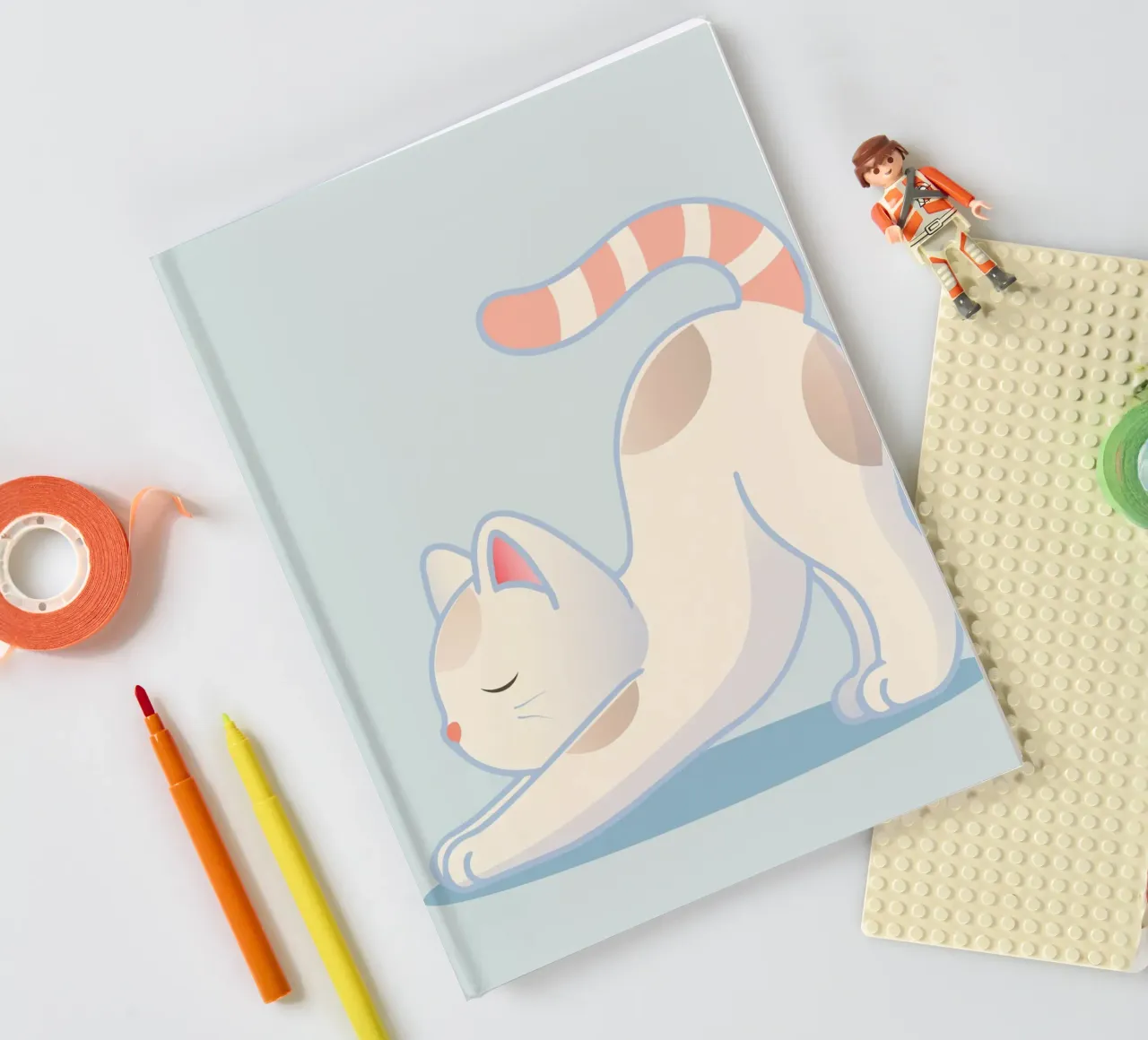 Cat in yoga pose - minimalist design for relaxation notebook by namosh
