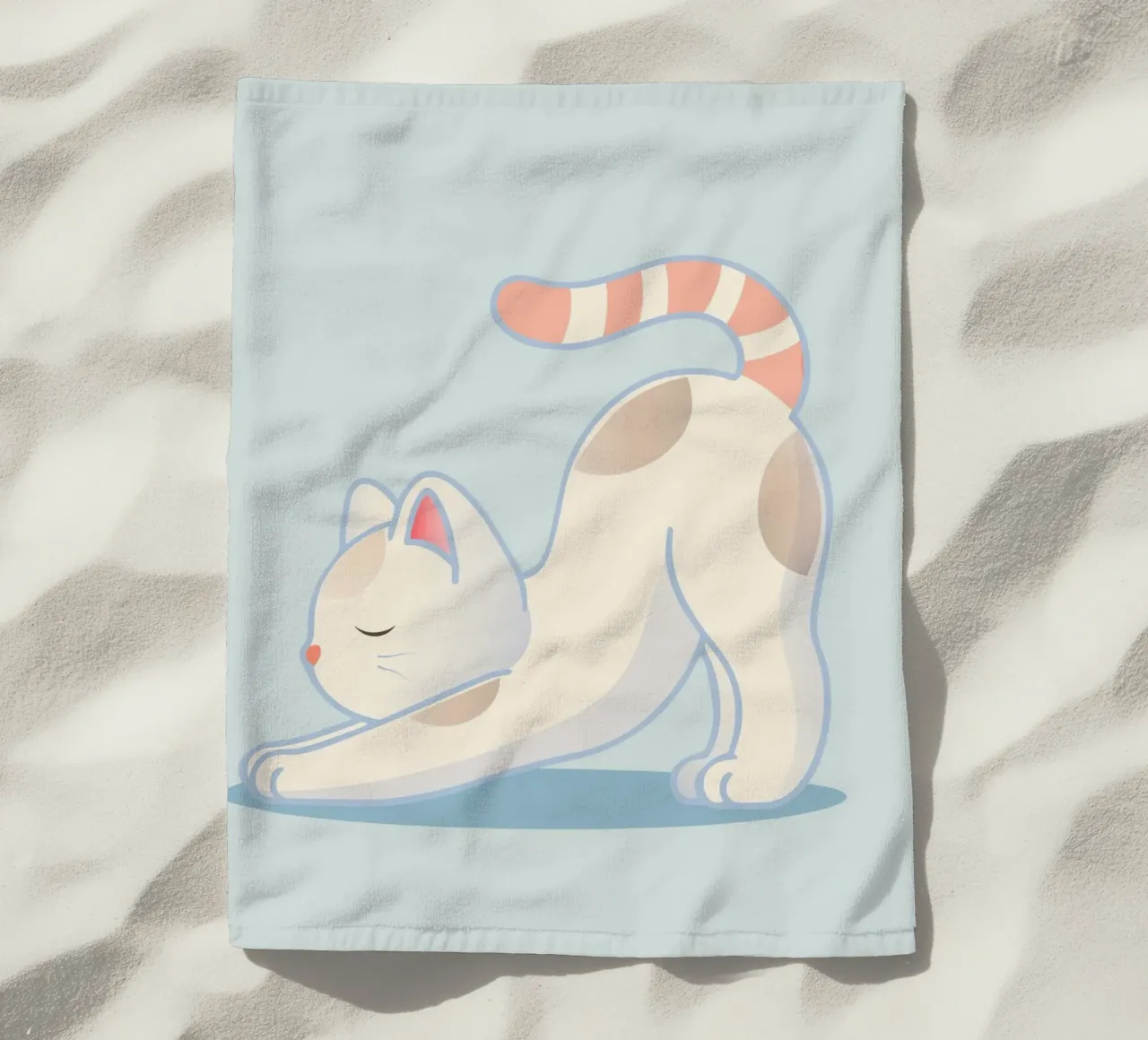 Cat in yoga pose - minimalist design for relaxation beach towel by namosh