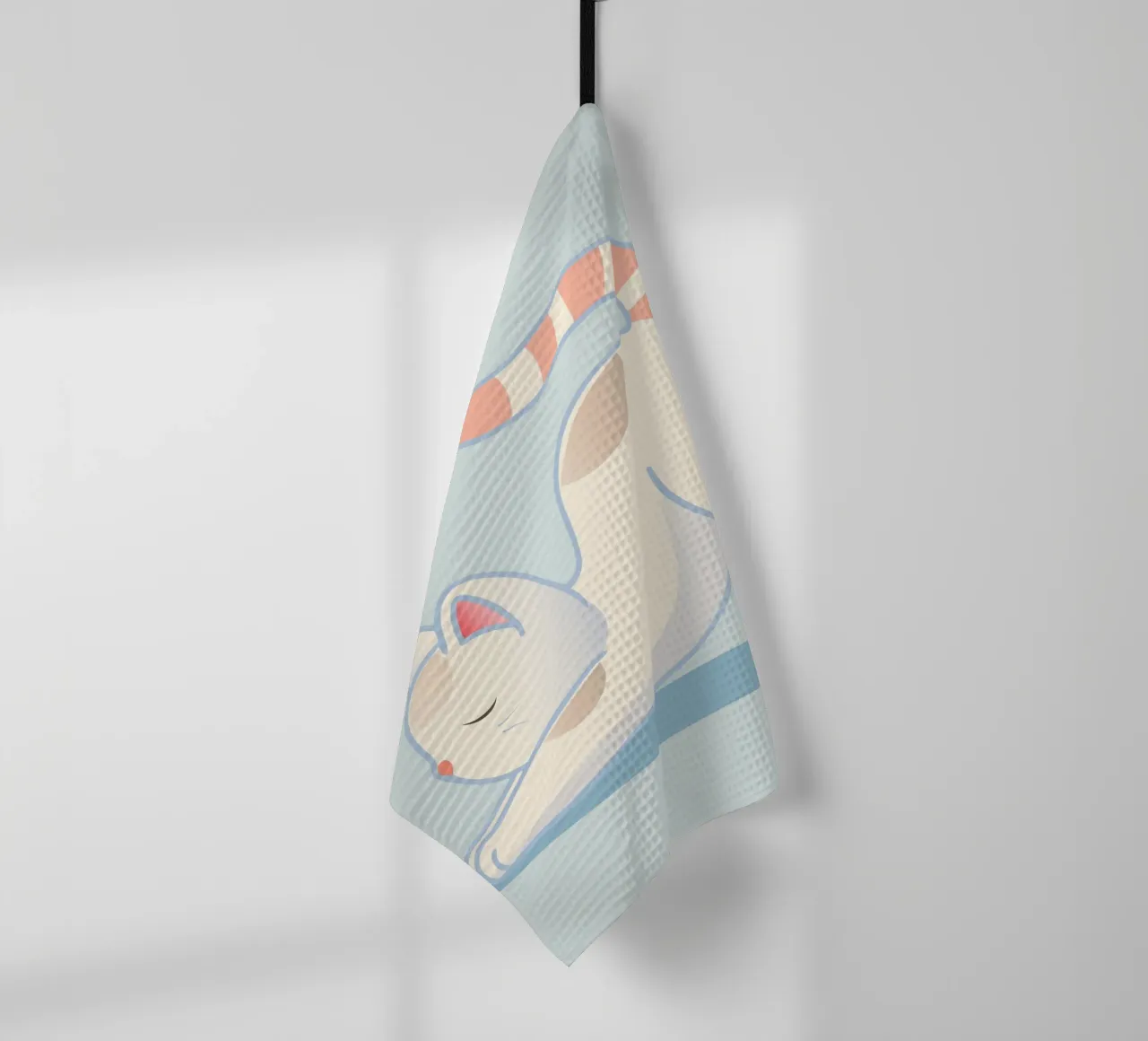 Cat in yoga pose - minimalist design for relaxation tea towel by namosh