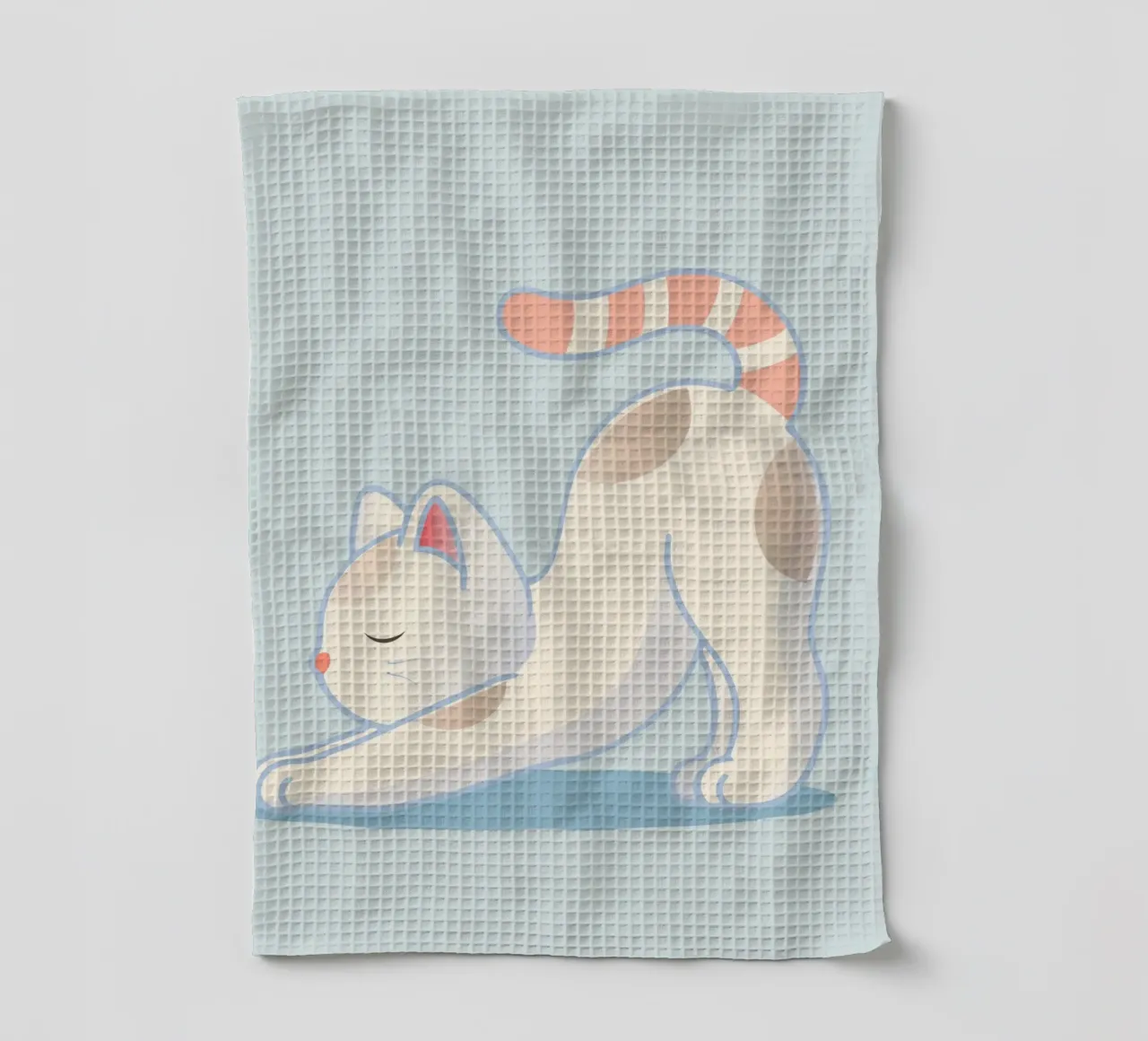 Cat in yoga pose - minimalist design for relaxation tea towel by namosh