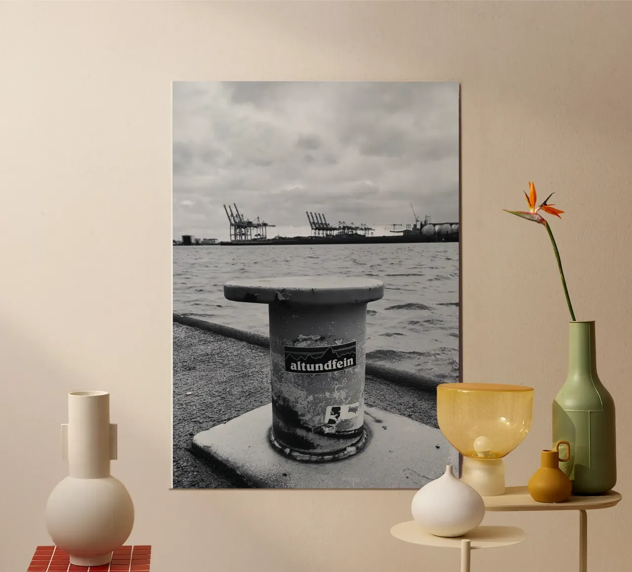 Hamburg | Landungsbrücken | Poller poster con telaio in alluminio da DigiWunderwerk
