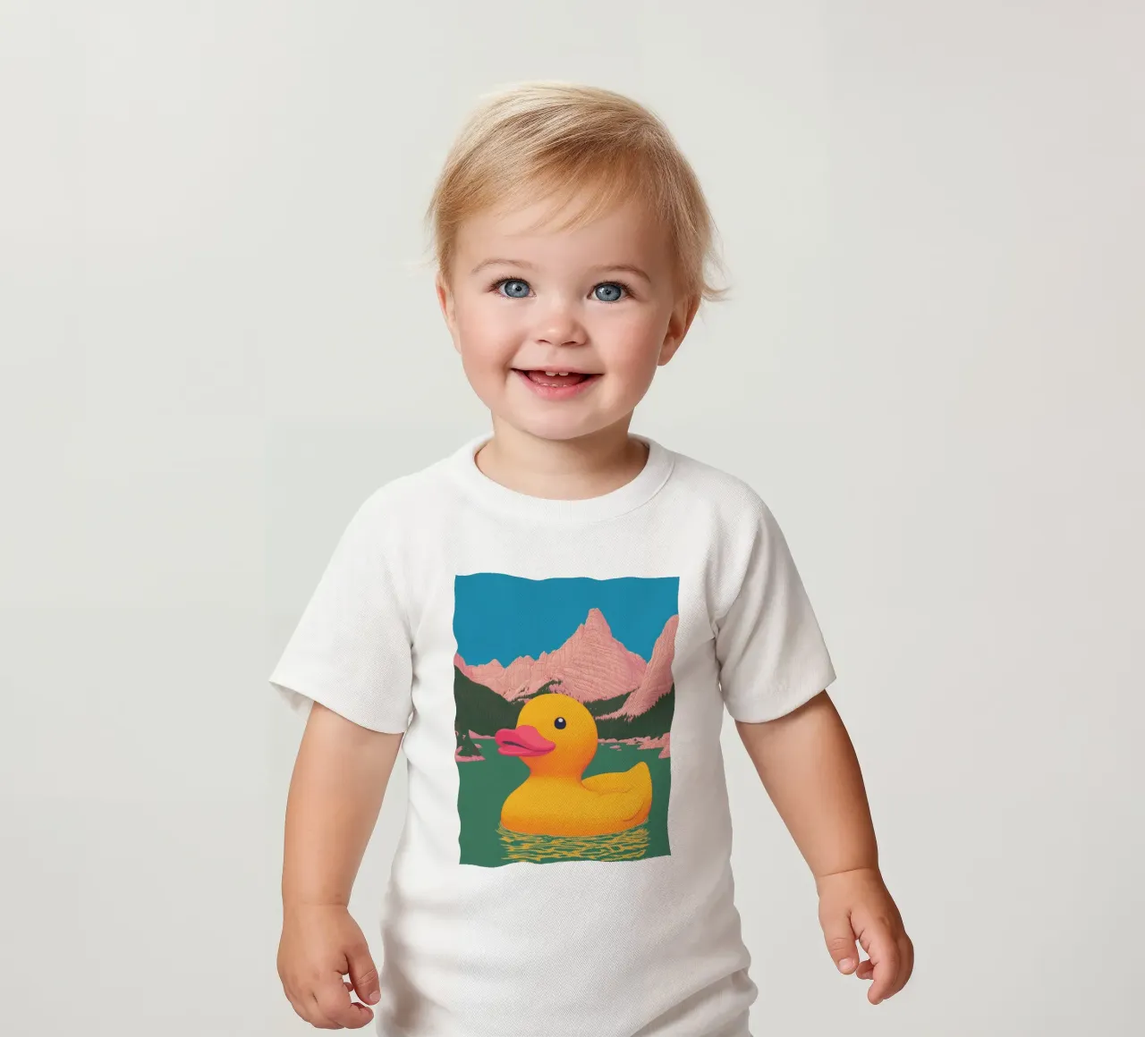 South Tyrol Dolomites Lake Yellow Rubber Duck Bahtroom Art baby t-shirt by Kaji