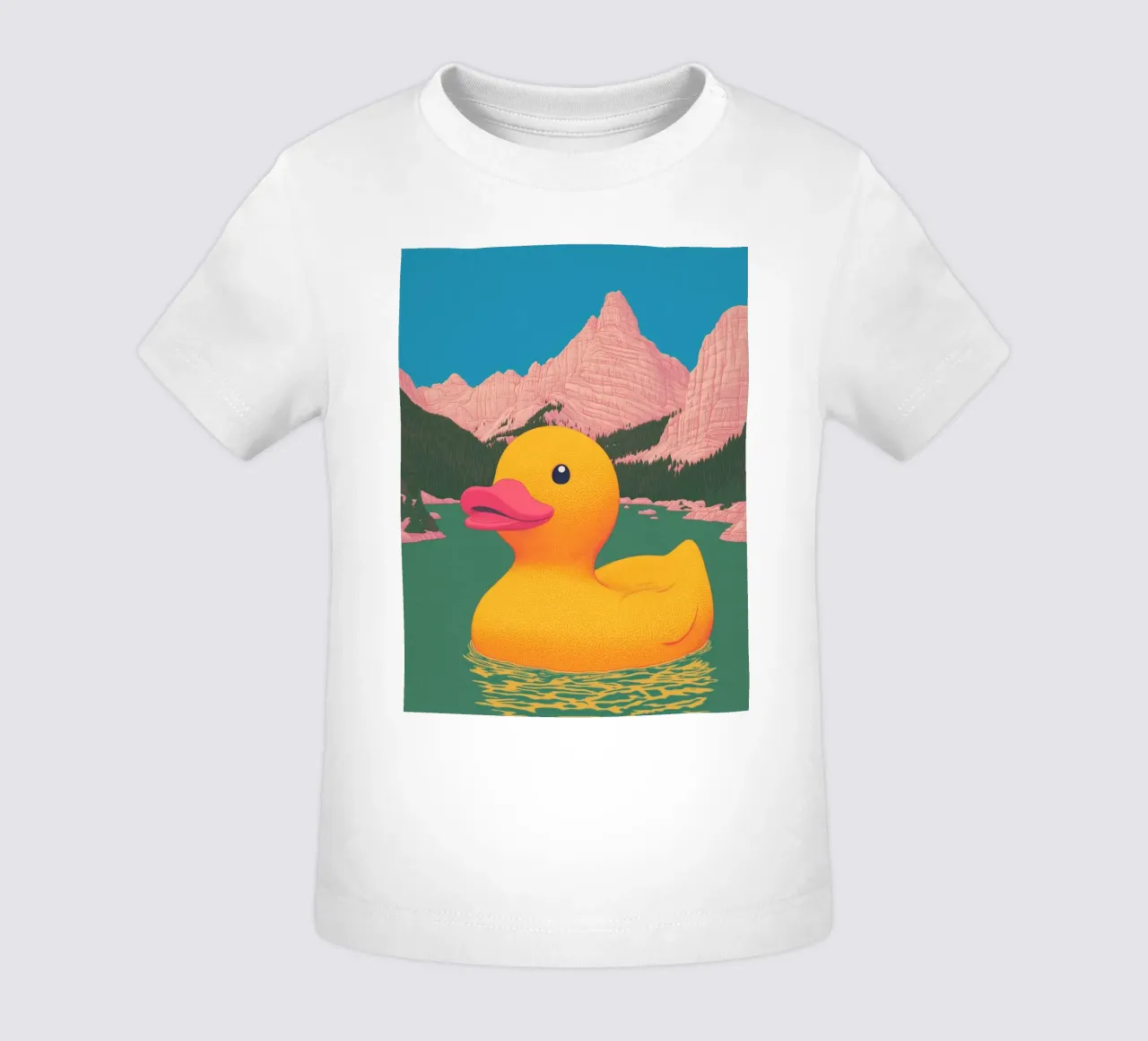 South Tyrol Dolomites Lake Yellow Rubber Duck Bahtroom Art baby t-shirt by Kaji