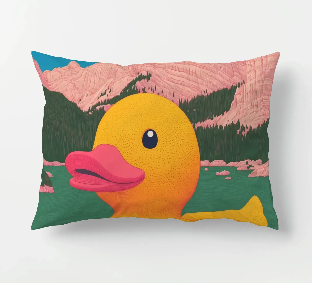South Tyrol Dolomites Lake Yellow Rubber Duck Bahtroom Art decorative cushion by Kaji
