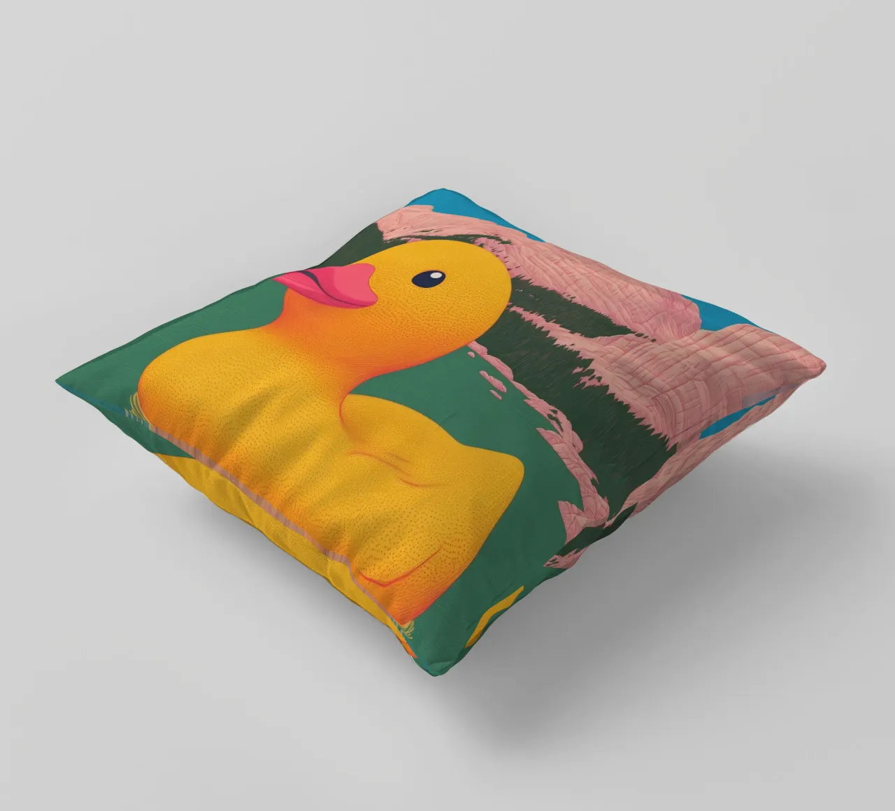 South Tyrol Dolomites Lake Yellow Rubber Duck Bahtroom Art decorative cushion by Kaji
