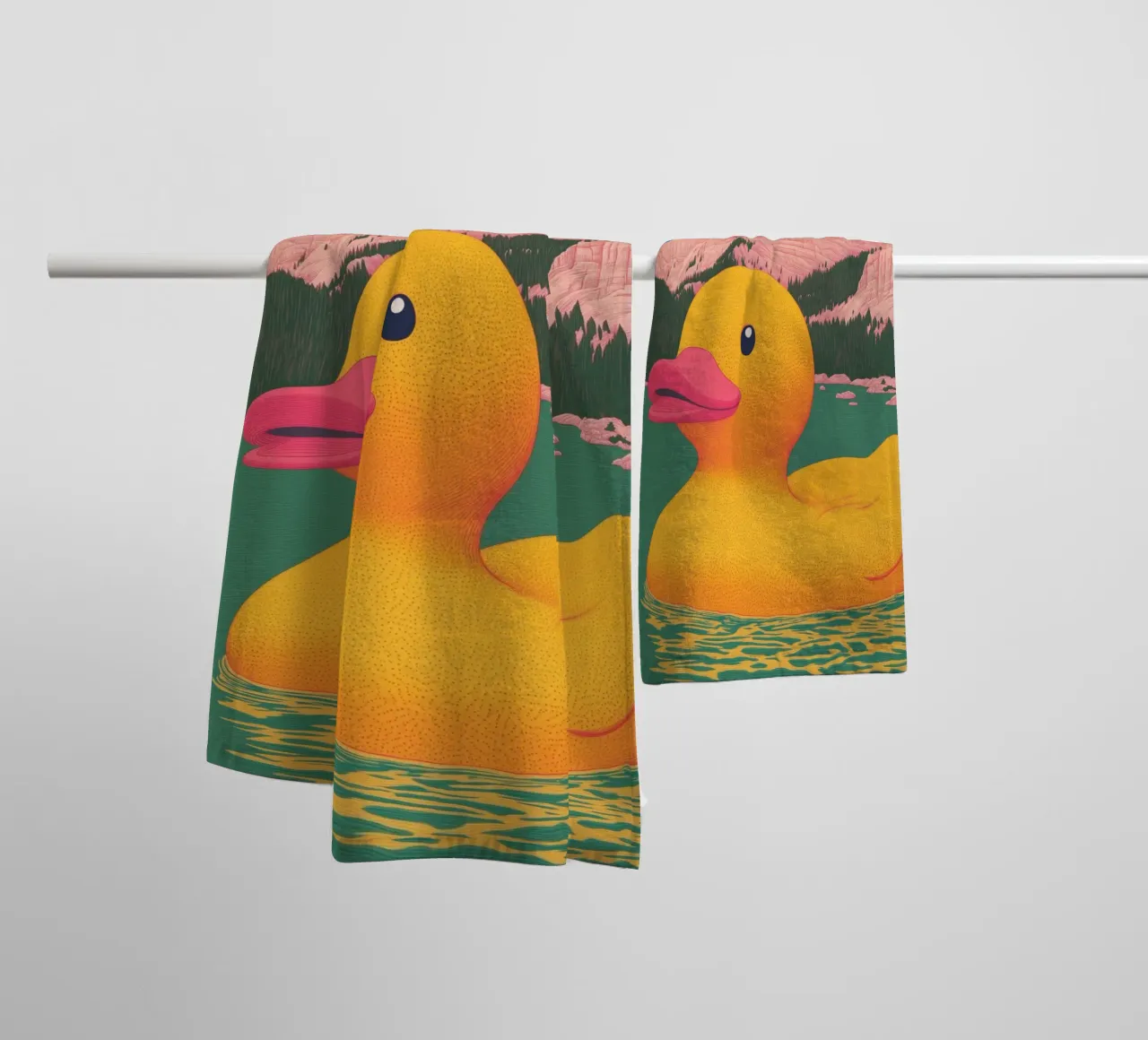 Lac des Dolomites du Tyrol du Sud Canard en caoutchouc jaune Bahtroom Art serviette de bain de Kaji