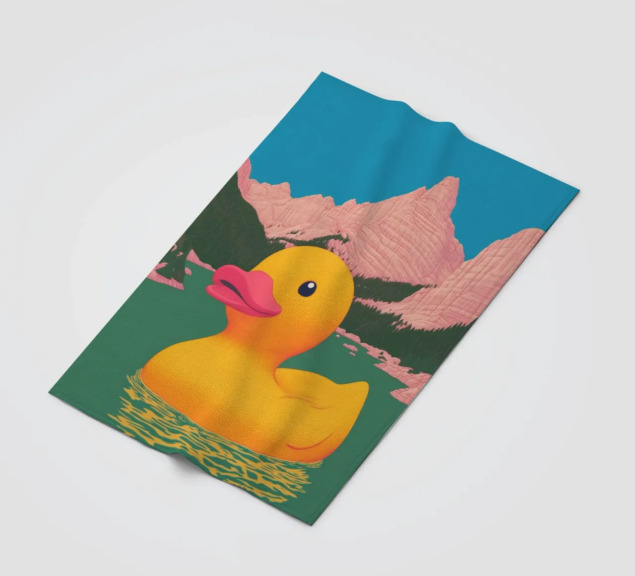 South Tyrol Dolomites Lake Yellow Rubber Duck Bahtroom Art fleece blanket by Kaji