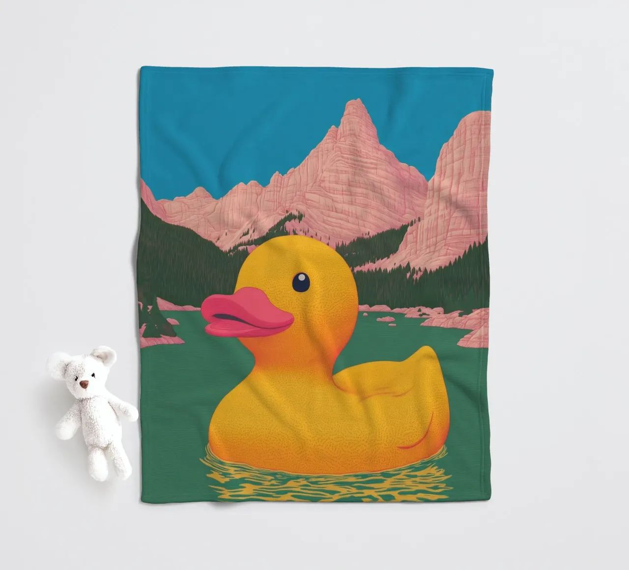 South Tyrol Dolomites Lake Yellow Rubber Duck Bahtroom Art fleece blanket by Kaji