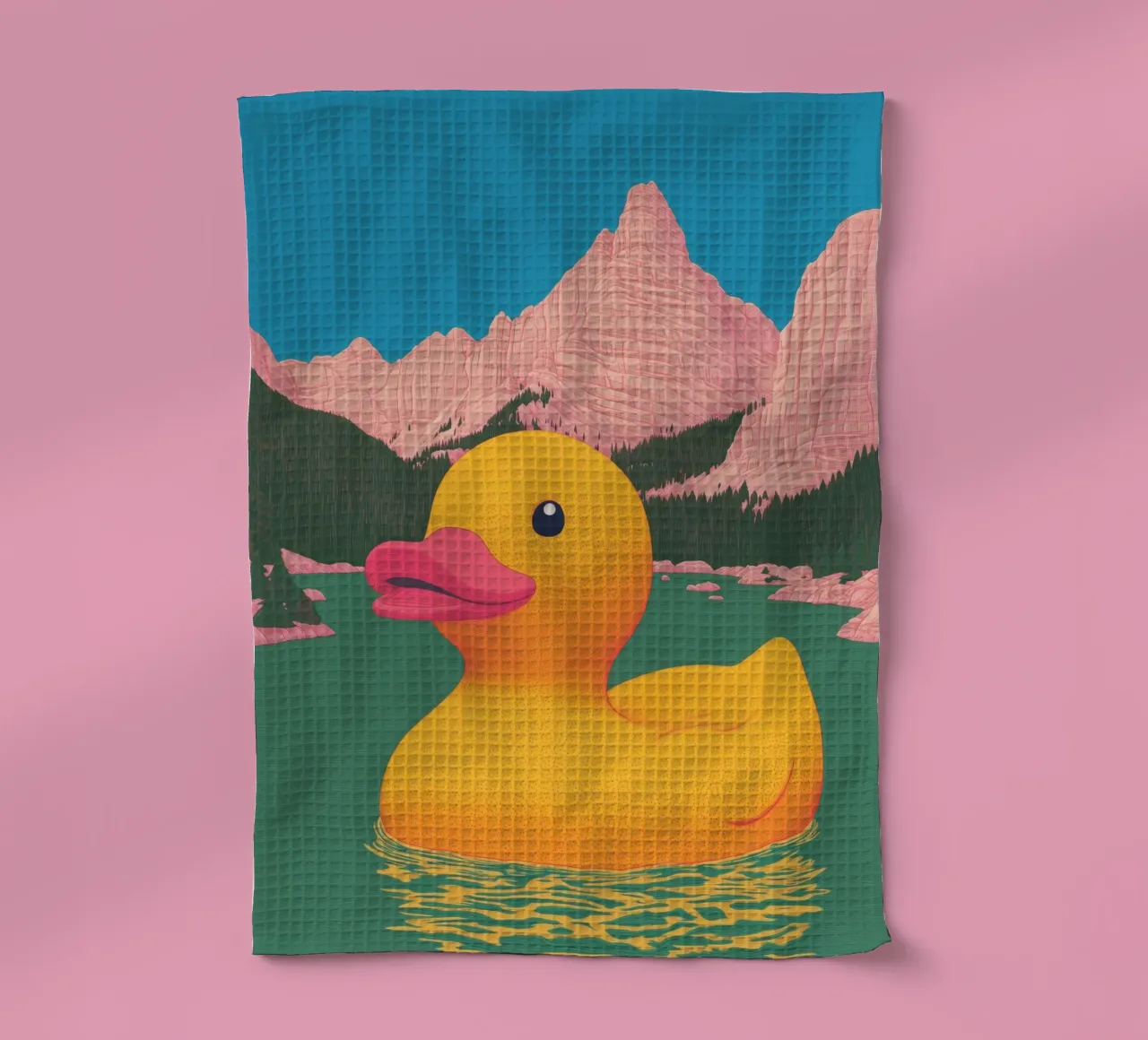 Lac des Dolomites du Tyrol du Sud Canard en caoutchouc jaune Bahtroom Art torchon de Kaji