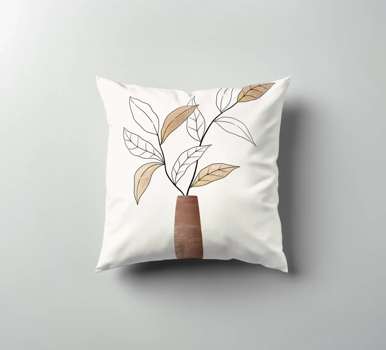 Branch in warm earthy tones. With gold shimmer decorative cushion by CalliLetters