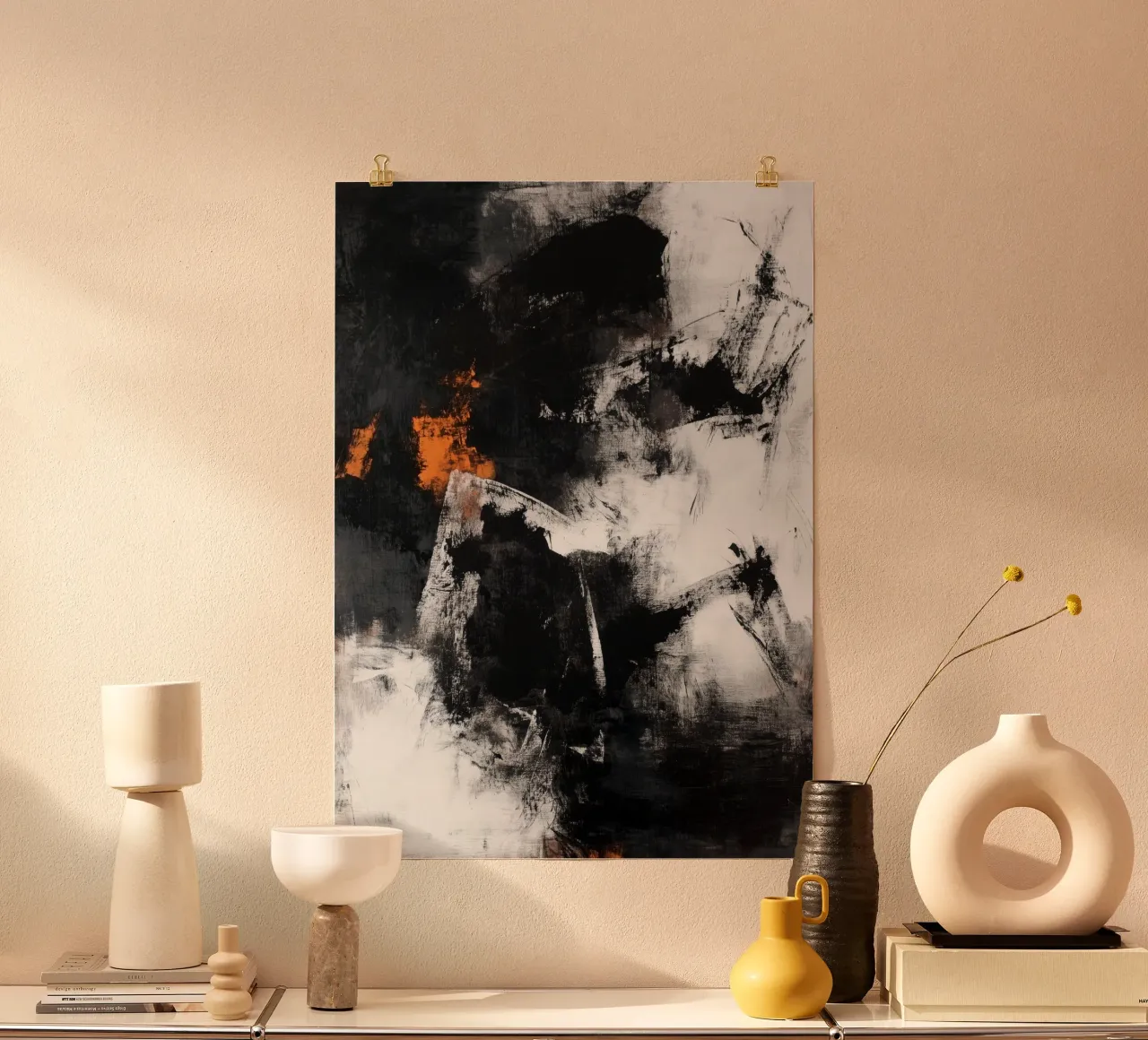 Modern abstraction painting black and white hahnemühle by Justyna Jaszke JBJart
