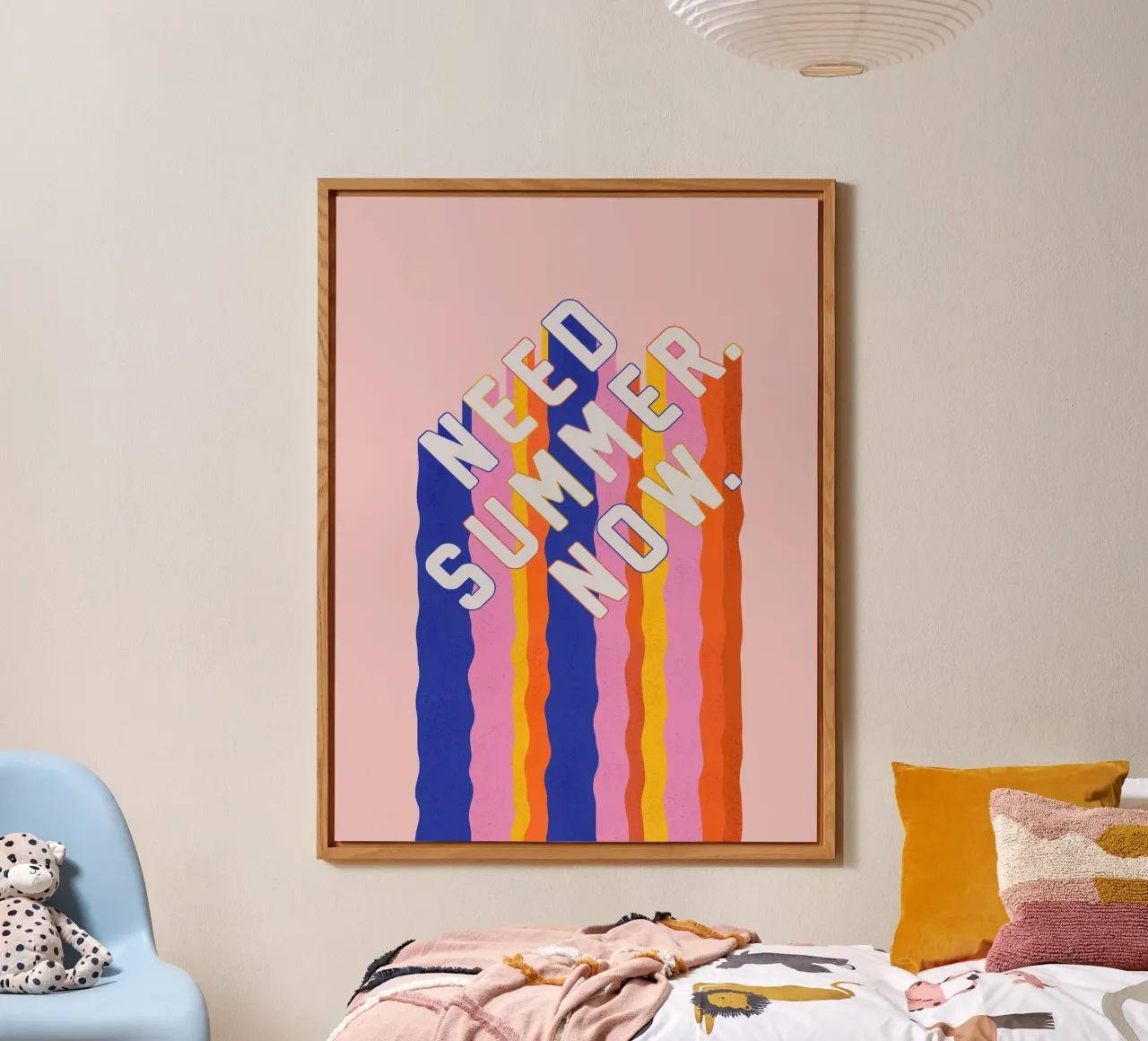 Retro "Need Summer Now" Typography Art Print - Colorful alu-dibond by showmemars
