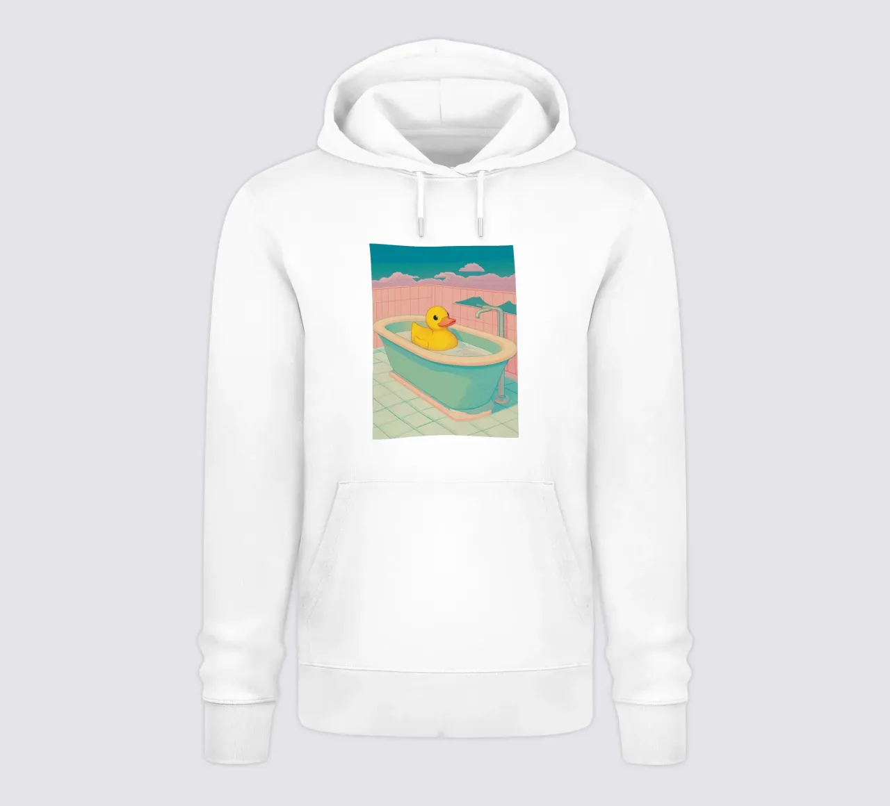 Un mignon canard en caoutchouc jaune dans une baignoire - Bathroom Art sweat à capuche de Kaji