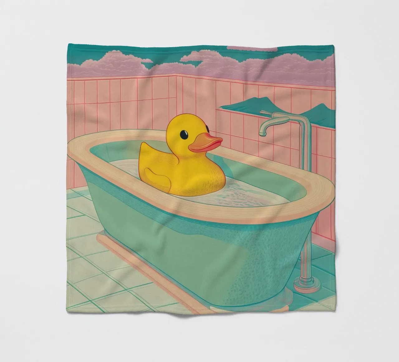 Un mignon canard en caoutchouc jaune dans une baignoire - Bathroom Art plaid polaire de Kaji