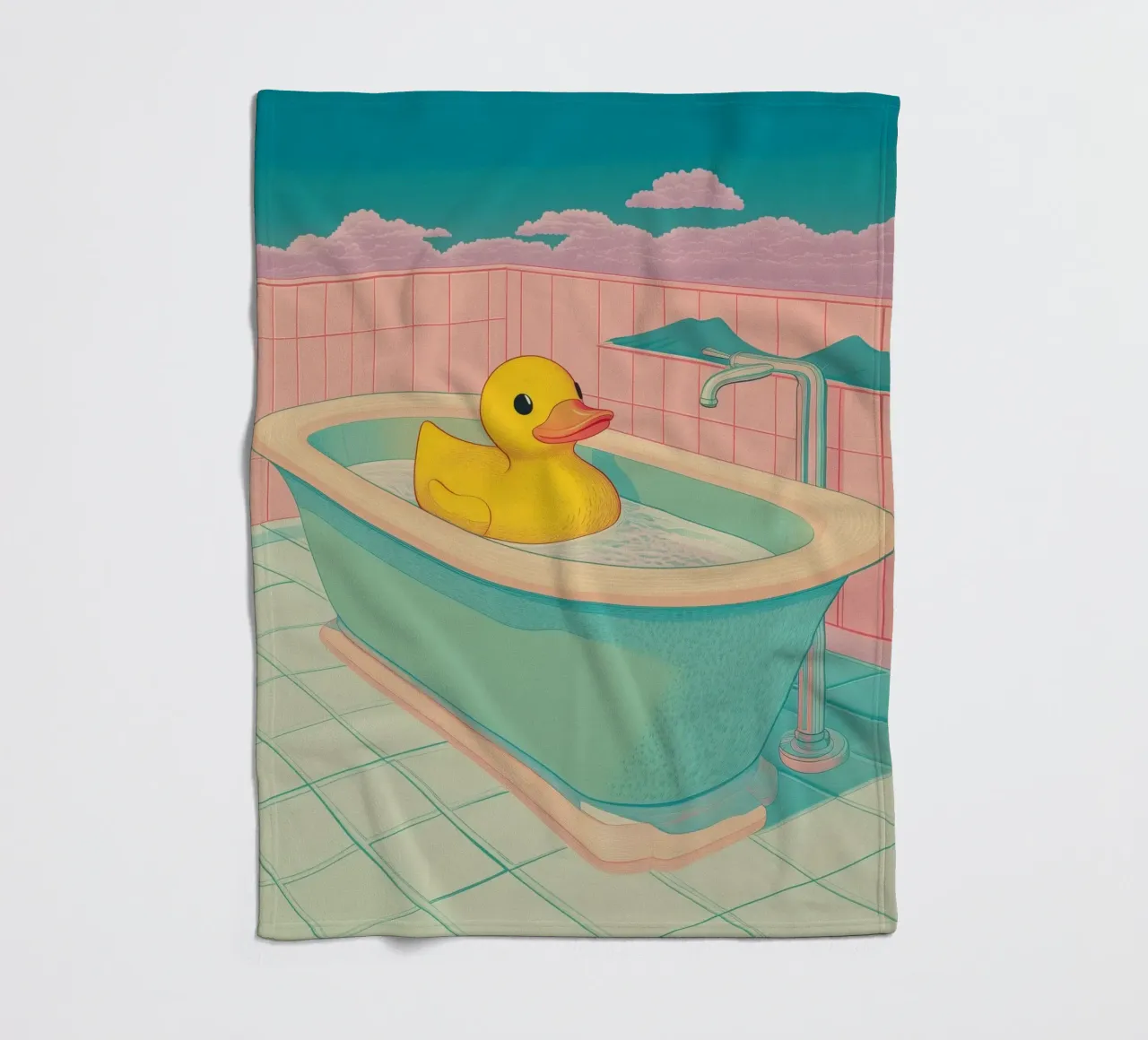 Un mignon canard en caoutchouc jaune dans une baignoire - Bathroom Art plaid polaire de Kaji