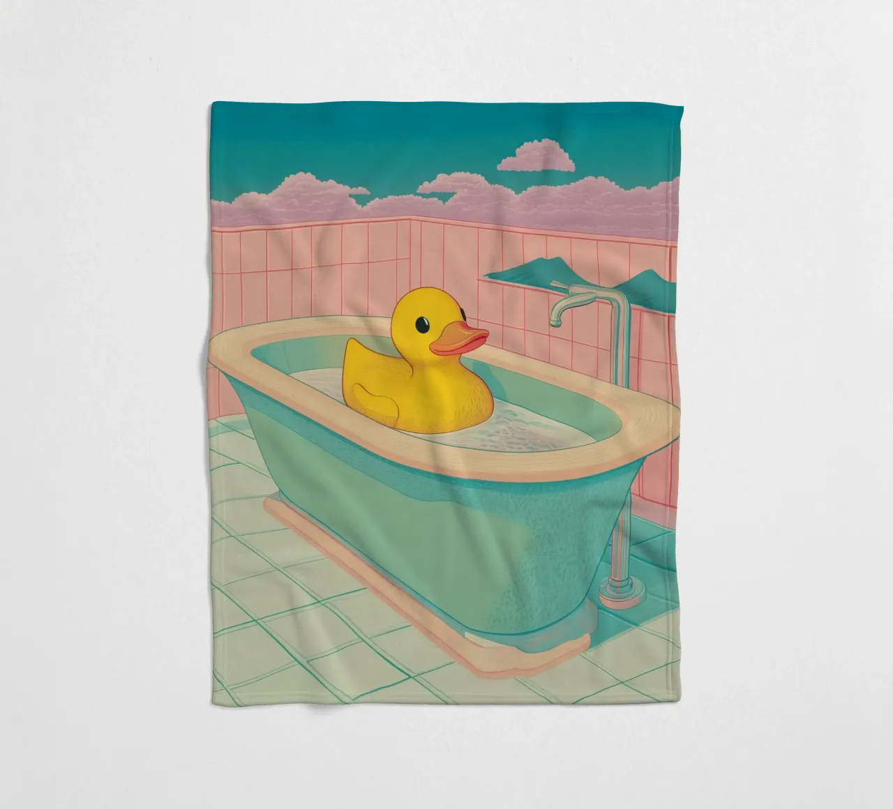 Un mignon canard en caoutchouc jaune dans une baignoire - Bathroom Art plaid polaire de Kaji