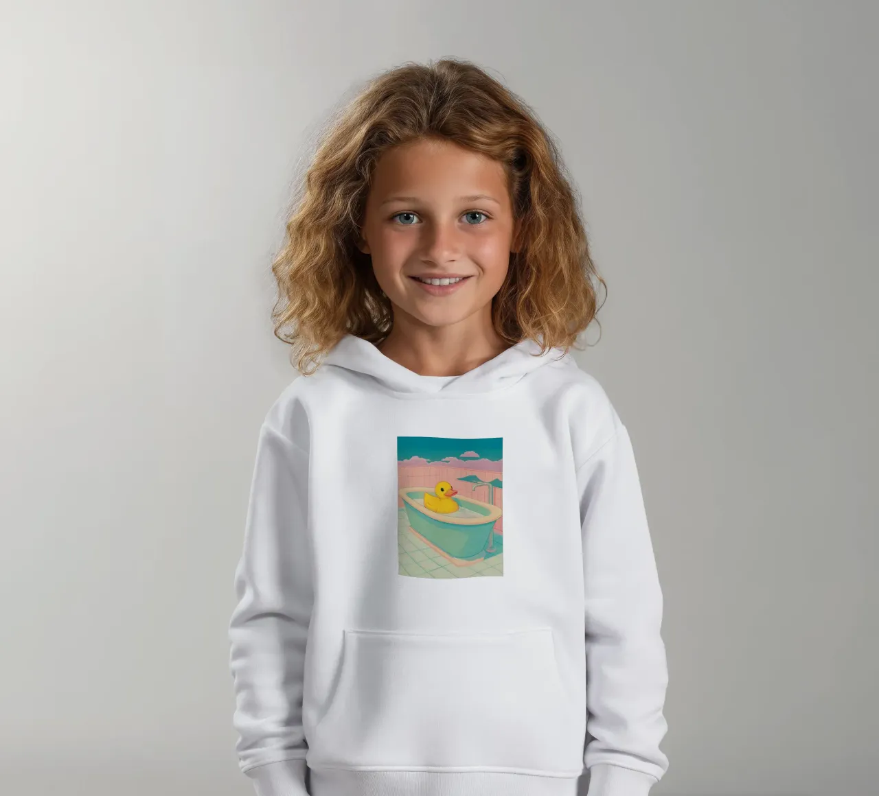Un mignon canard en caoutchouc jaune dans une baignoire - Bathroom Art sweat à capuche enfant de Kaji