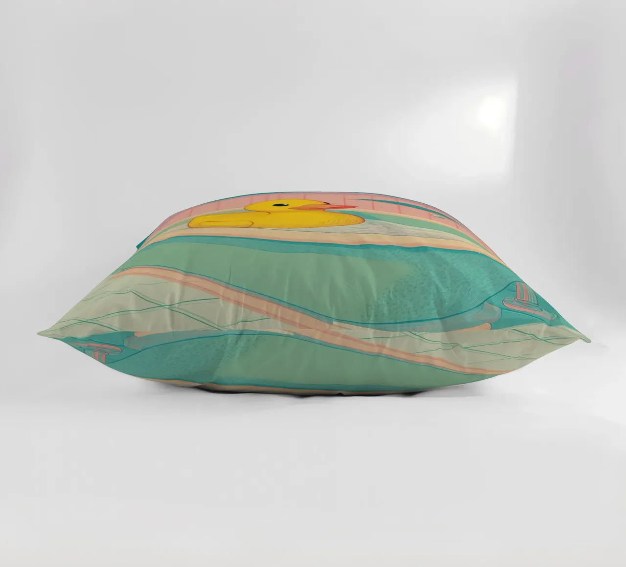 Un mignon canard en caoutchouc jaune dans une baignoire - Bathroom Art coussin de Kaji