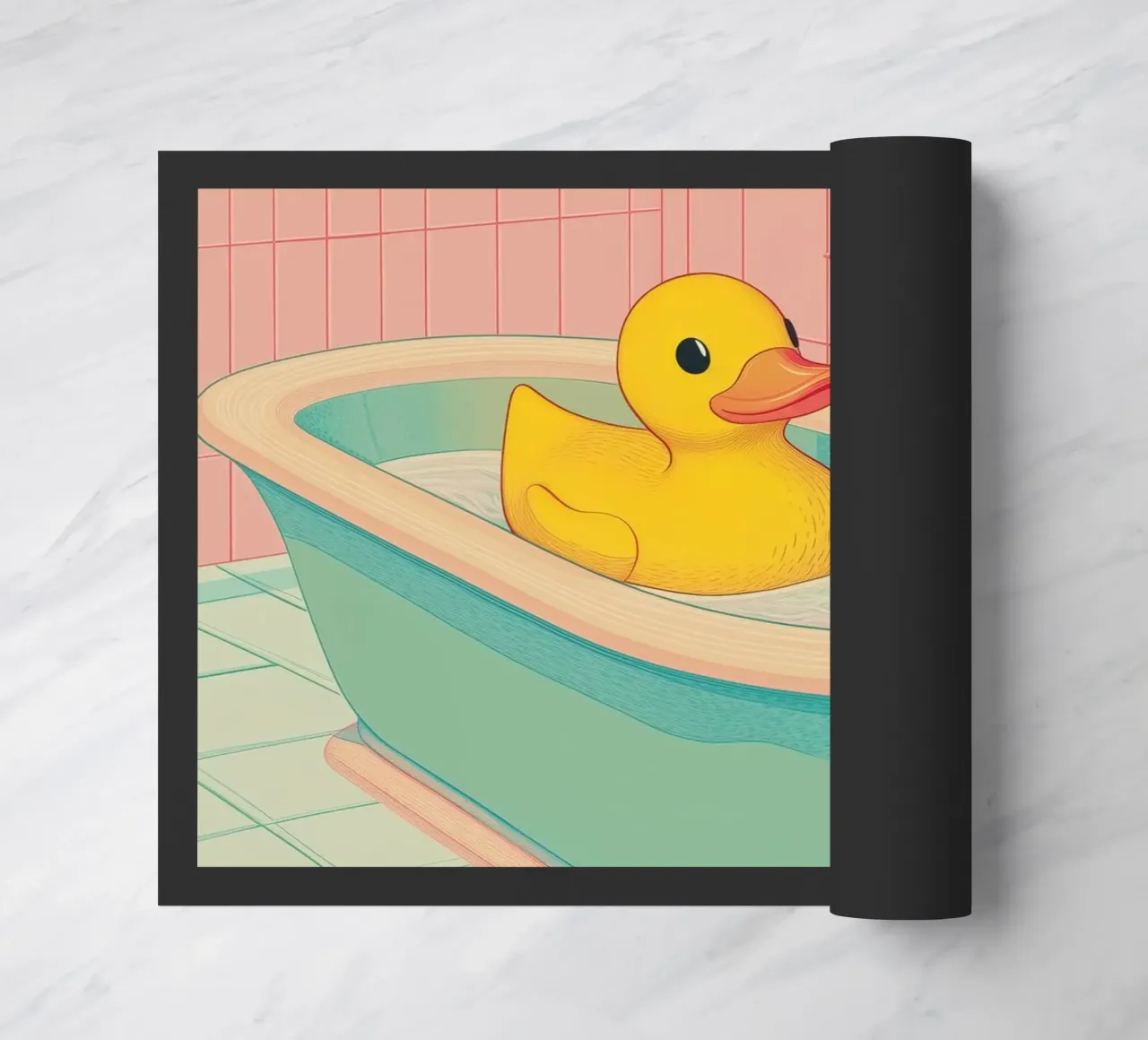 Un mignon canard en caoutchouc jaune dans une baignoire - Bathroom Art paillasson de Kaji