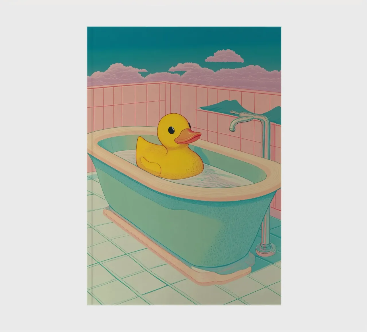 Un mignon canard en caoutchouc jaune dans une baignoire - Bathroom Art carnet de notes de Kaji