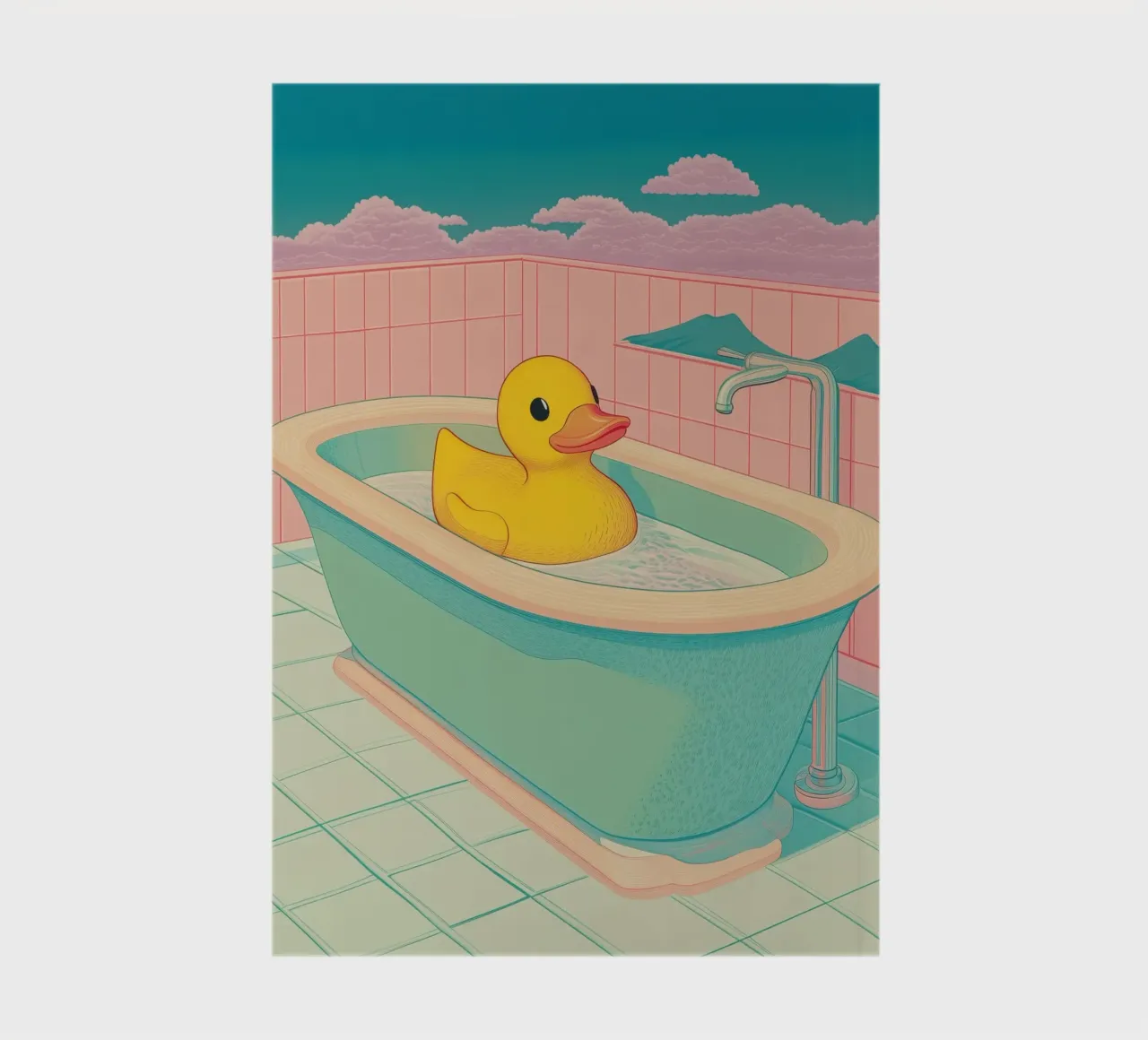 Un mignon canard en caoutchouc jaune dans une baignoire - Bathroom Art carnet de notes de Kaji