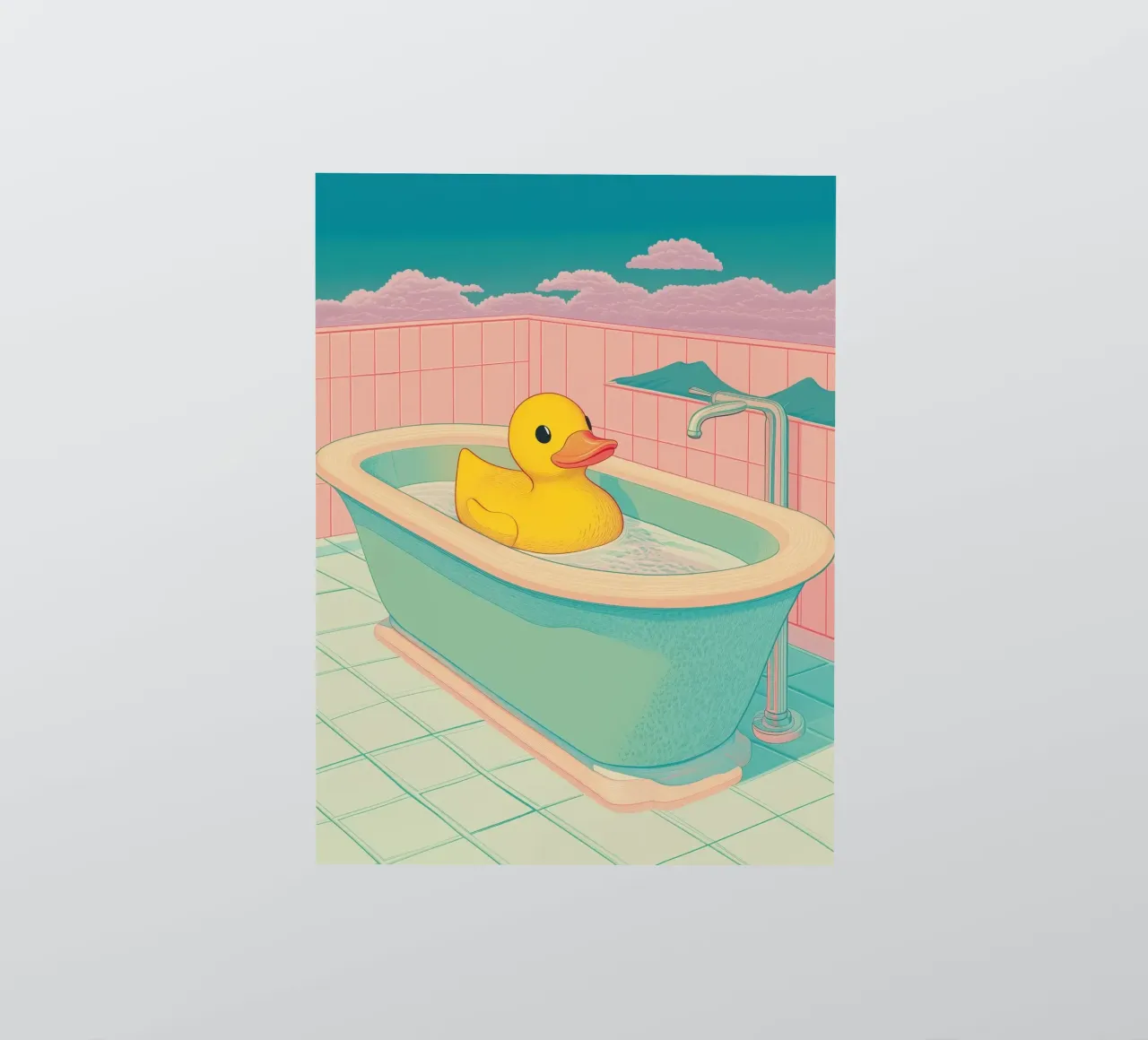 Un mignon canard en caoutchouc jaune dans une baignoire - Bathroom Art autocollant de Kaji